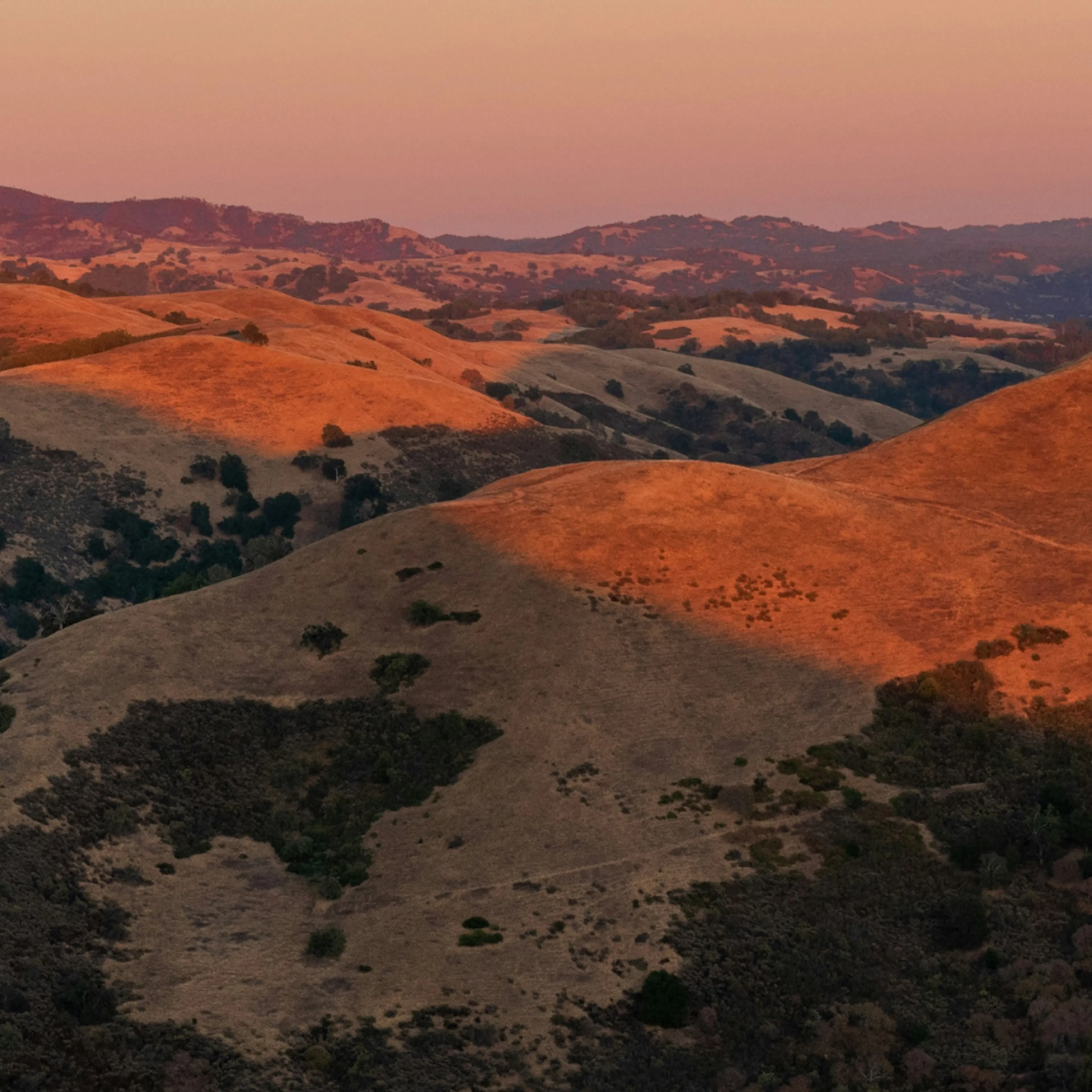 The San Jose hills at dusk.