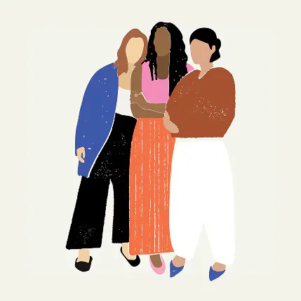 Illustration of a group of diverse women standing