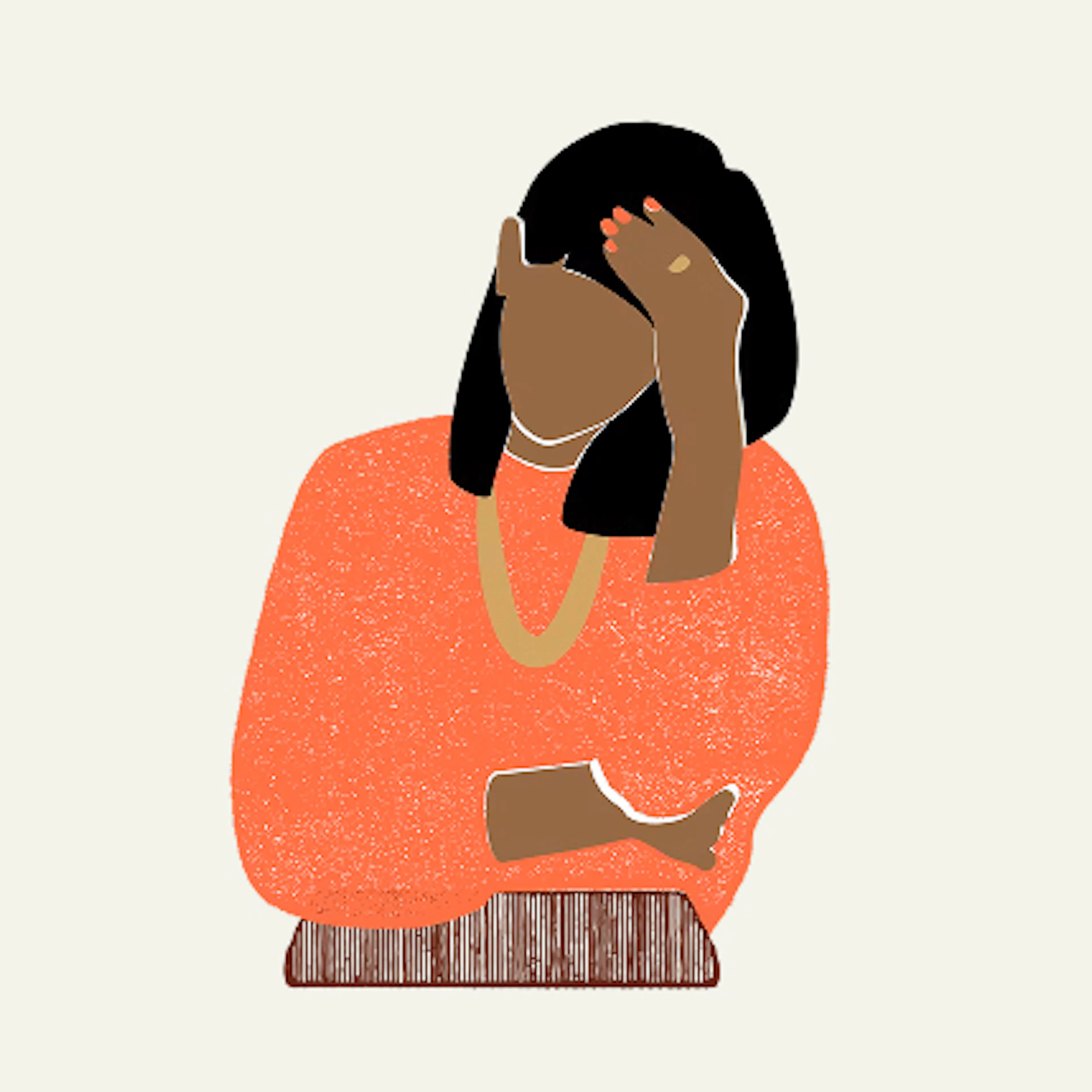 Anxious woman resting her head in hand