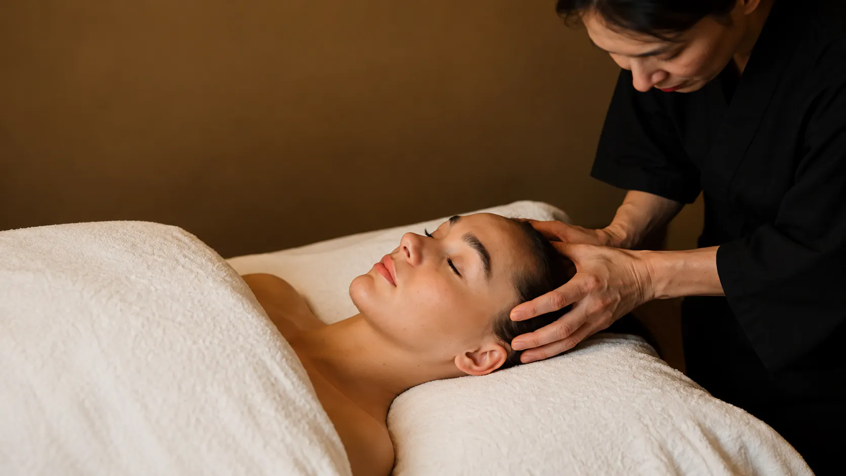 Massage relaxant sous lumière spa chaleureuse