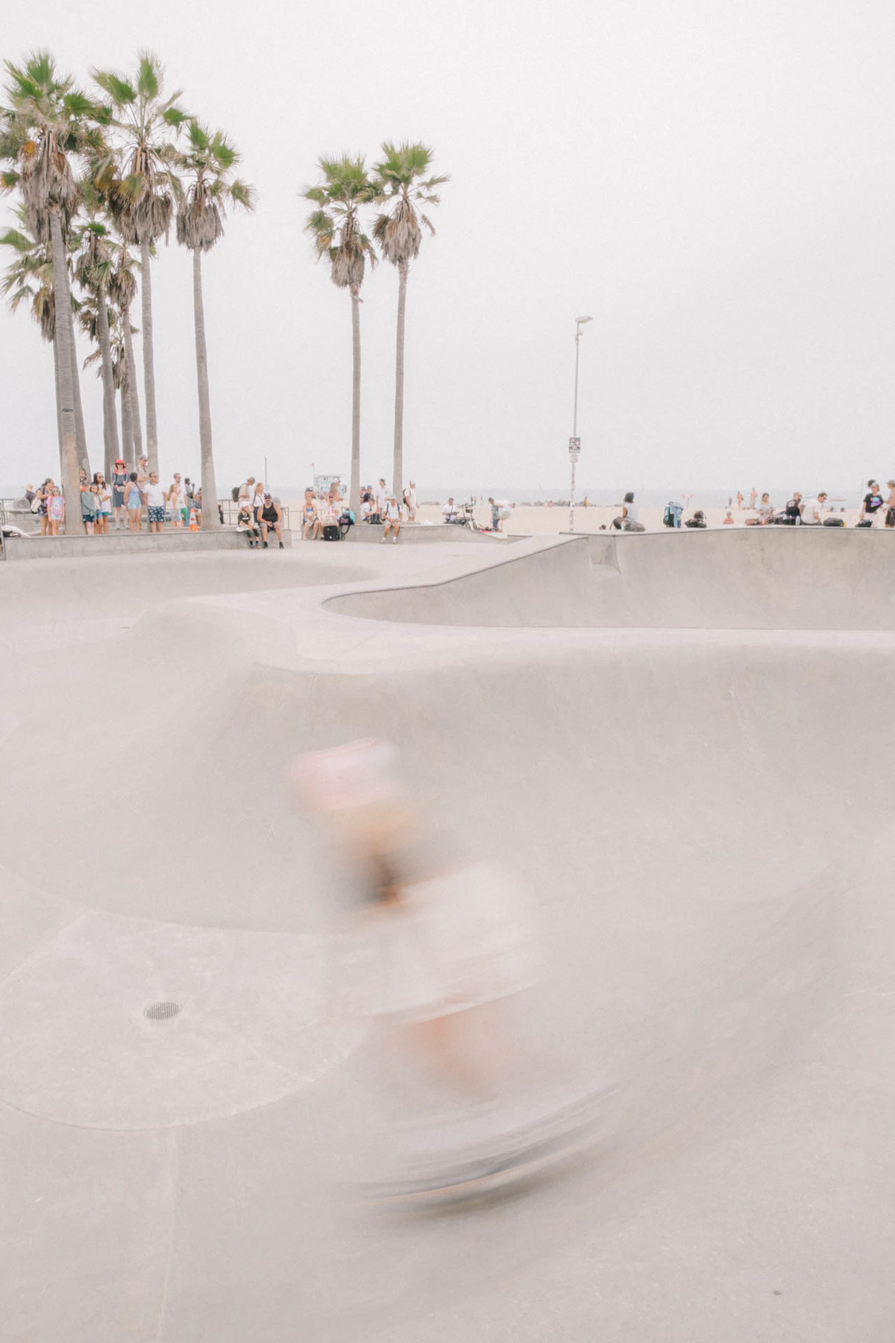 Venice Beach skateboarder in motion on a sunny day by the beach