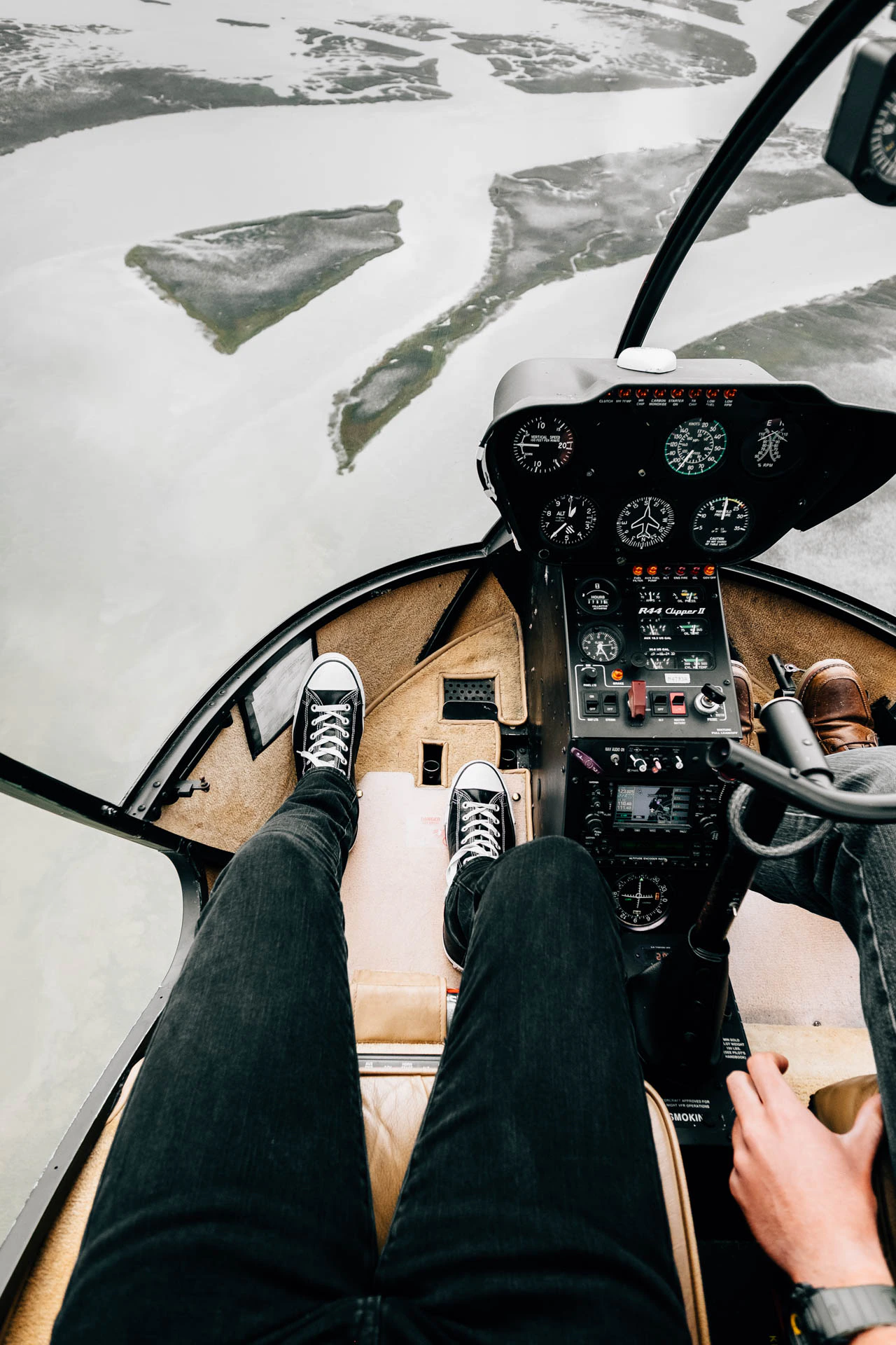 Inside the helicopter