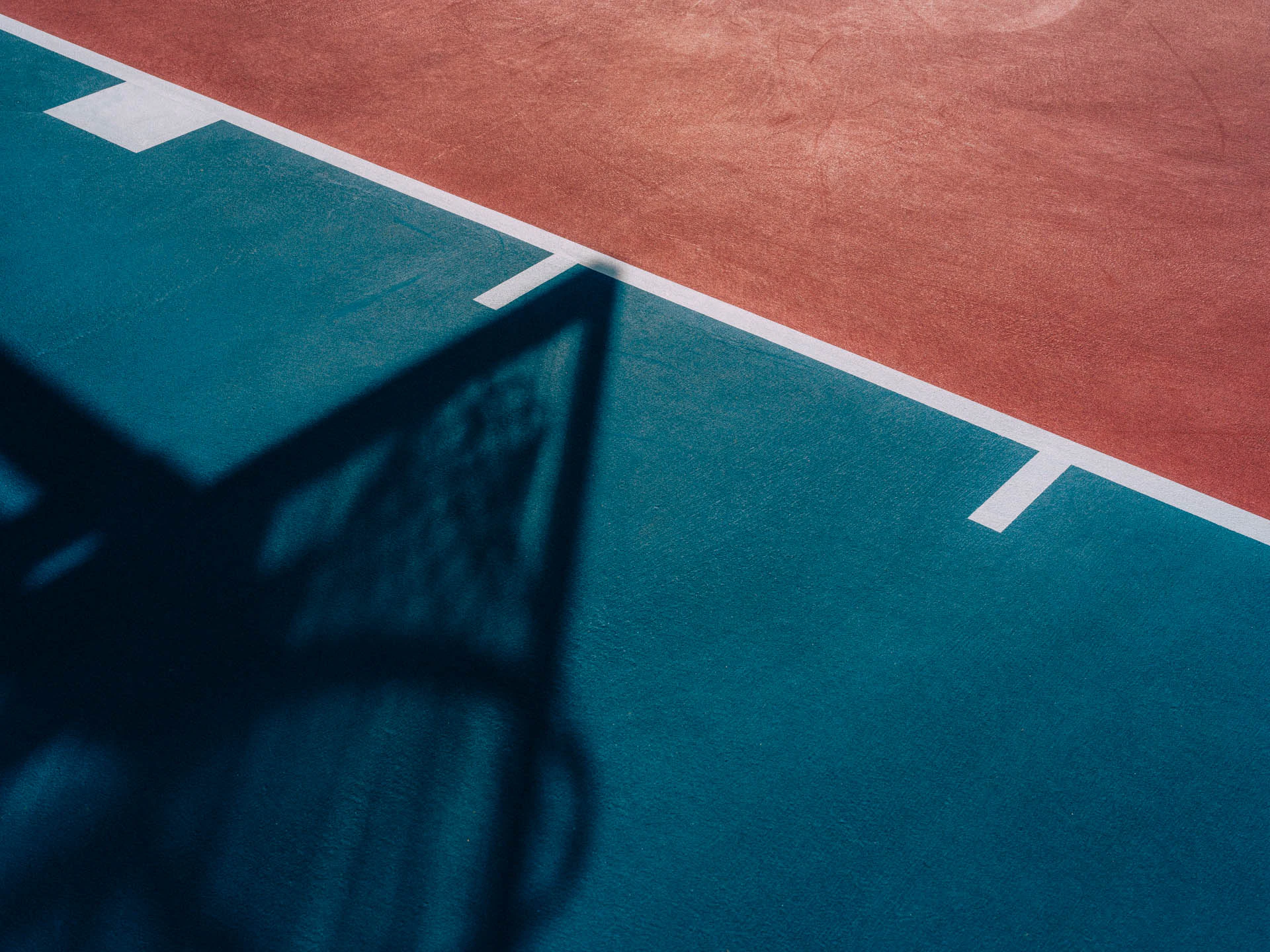 red and green basketball court as seen from above in Austin - close up