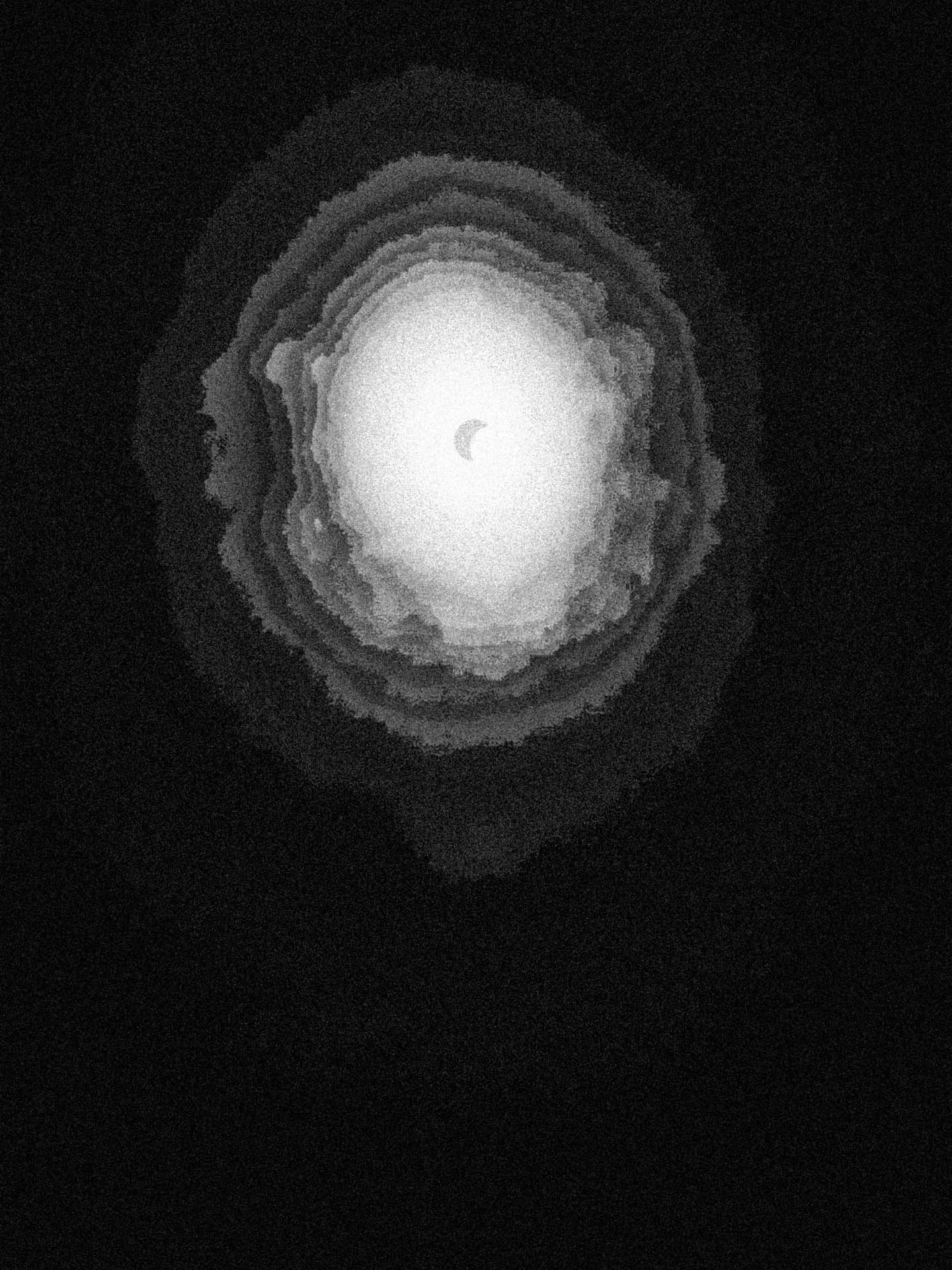 total eclipse 2024 taken with iPhone in black and white
