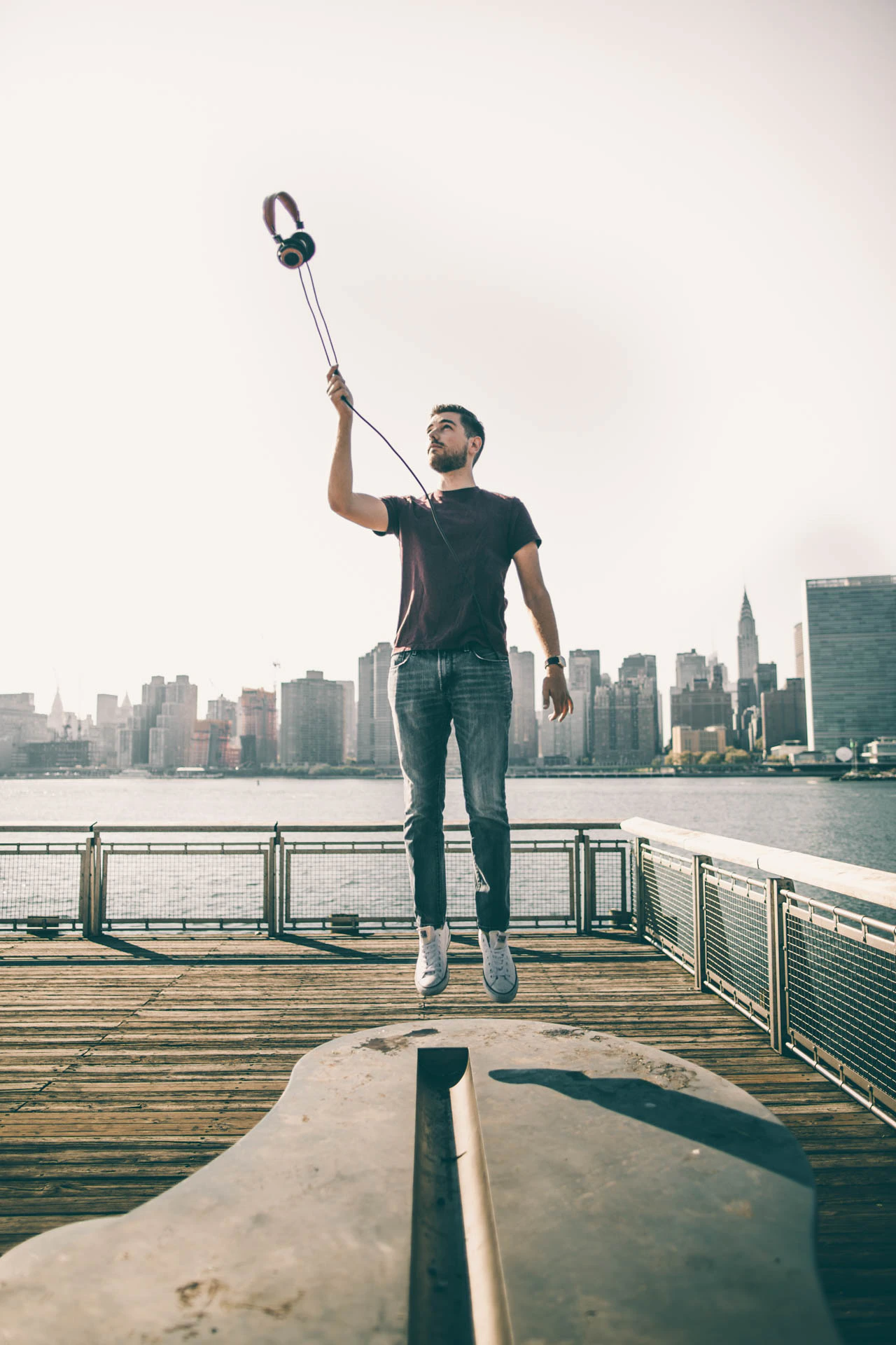 Jonathan Grado Headphones Levitating in Long Island City