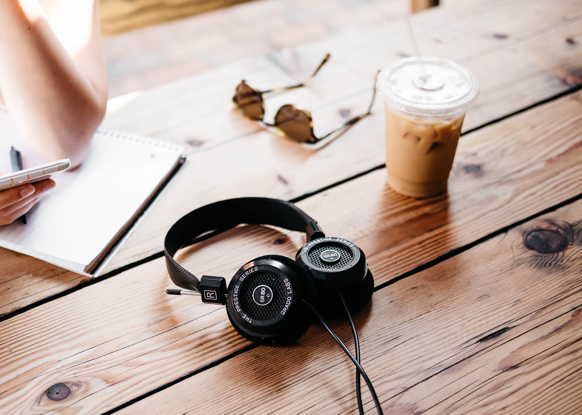 Grado SR80e Headphones with coffee