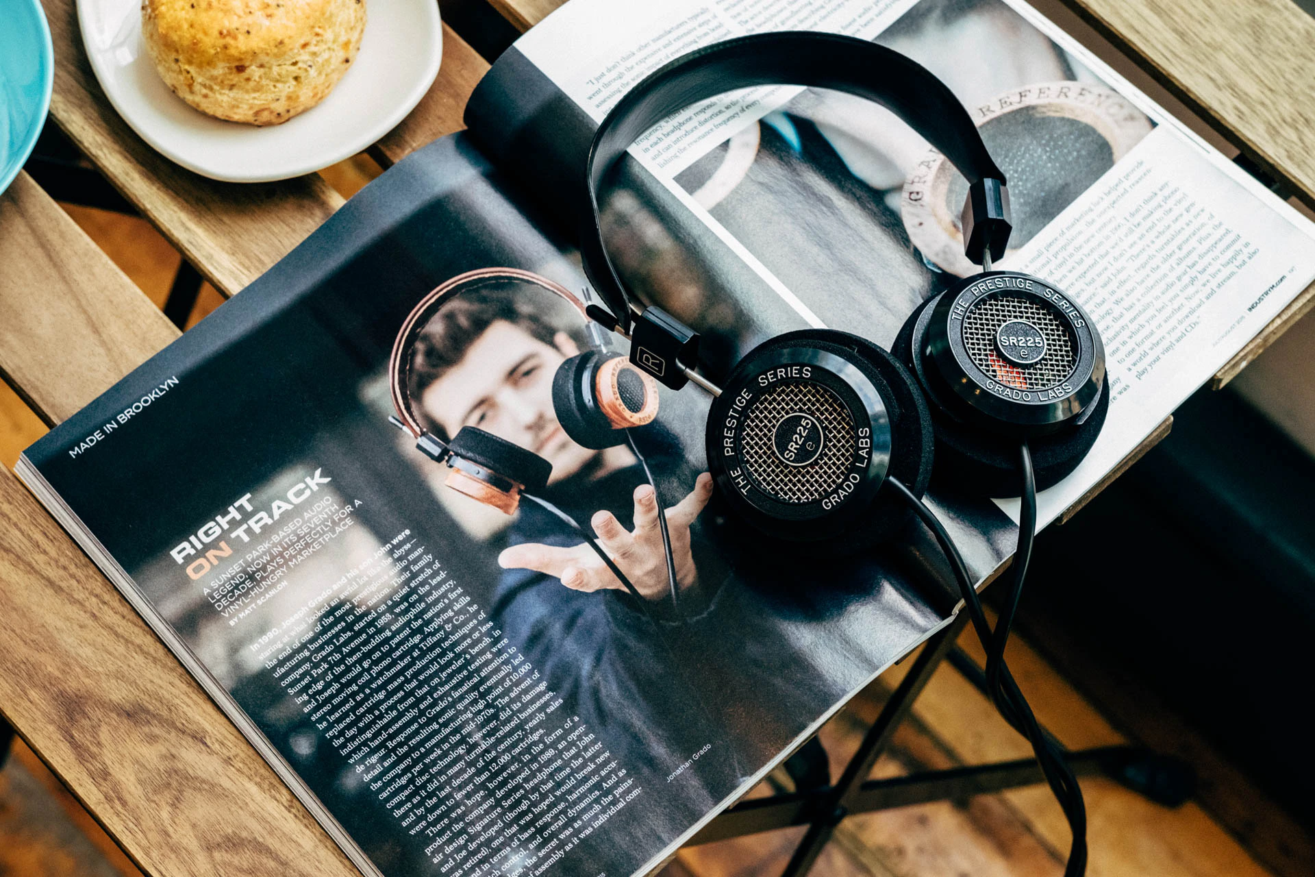 Jonathan Grado in Industry Magazine with SR225 headphones