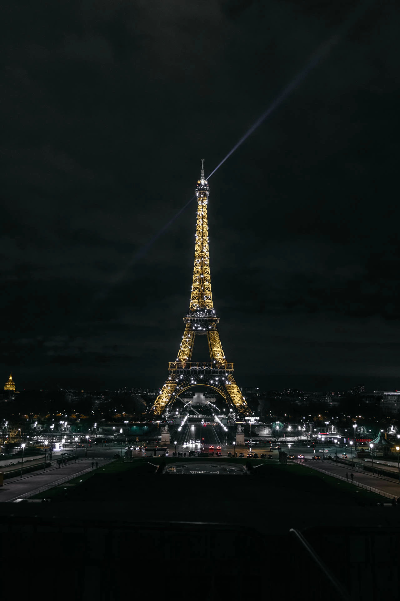 Eiffel Tower lights at night in Paris