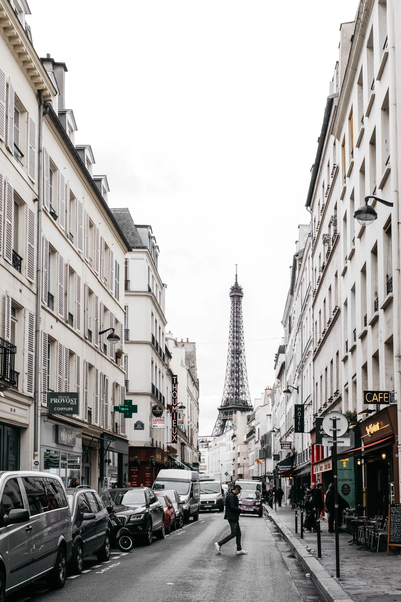 street leading to Eiffel Tower in Paris