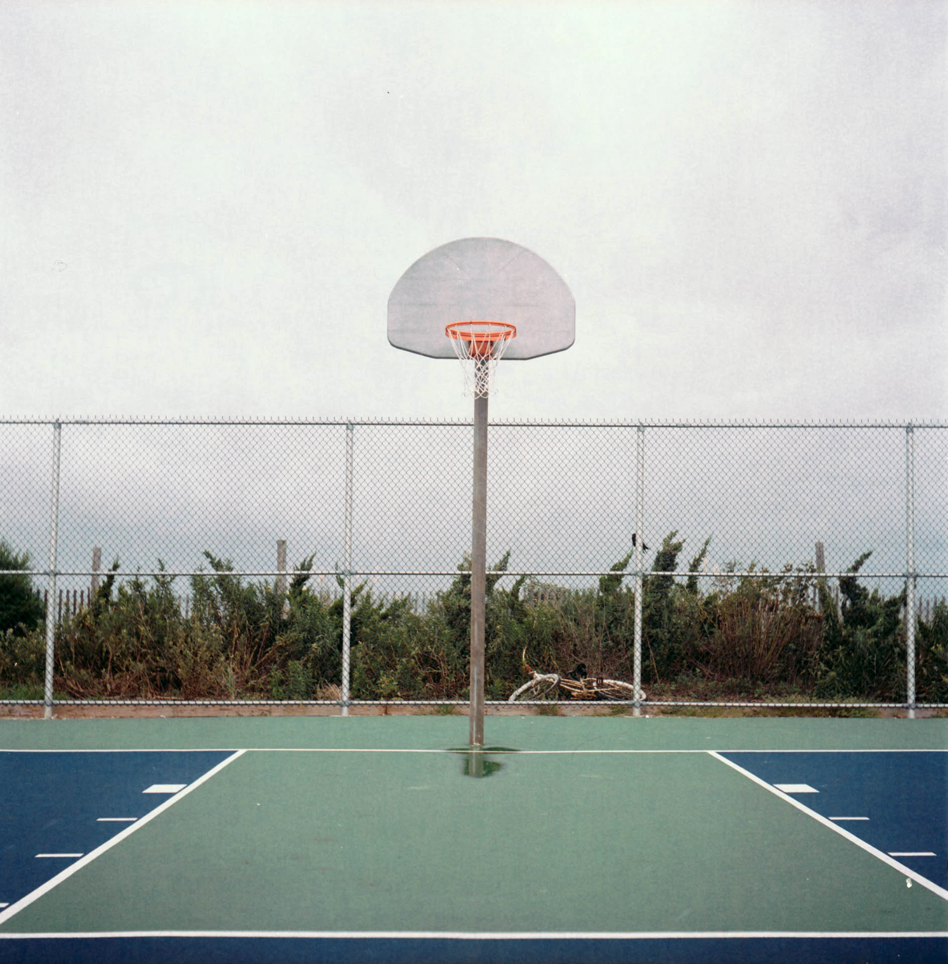 Basketball court by the bay on film