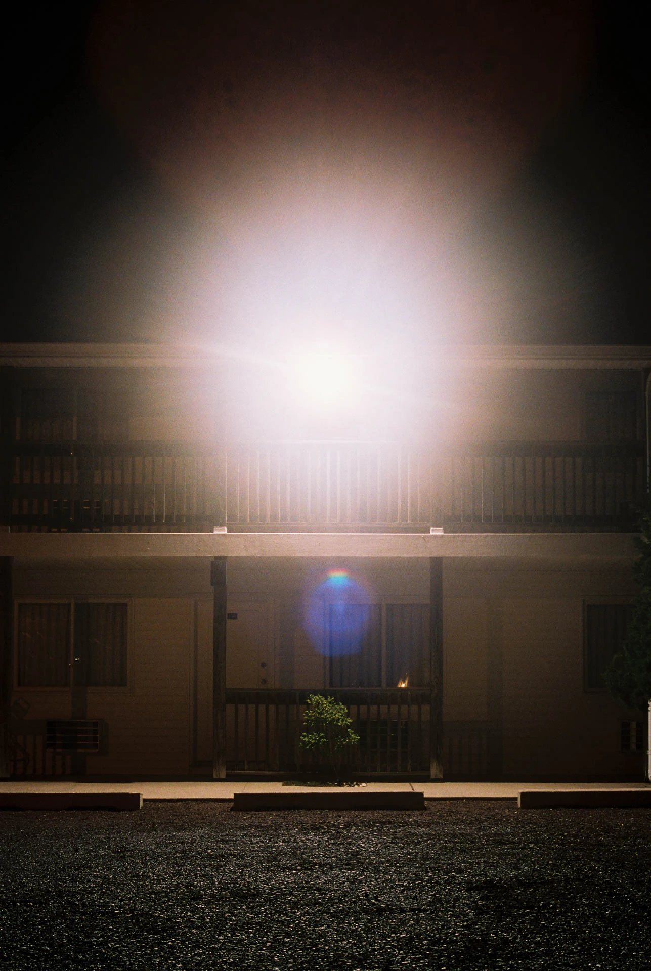 motel at night on film