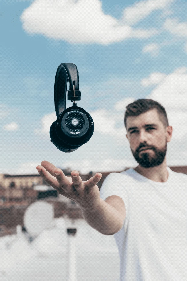 Jonathan Grado levitating the GW100 wireless grado headphones