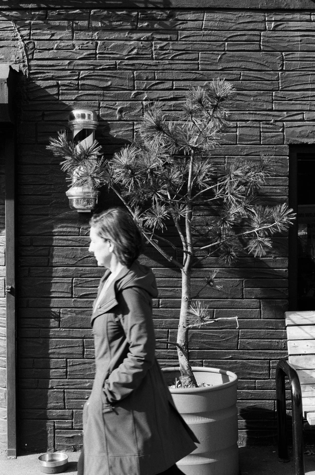 woman at blue and black barber on film