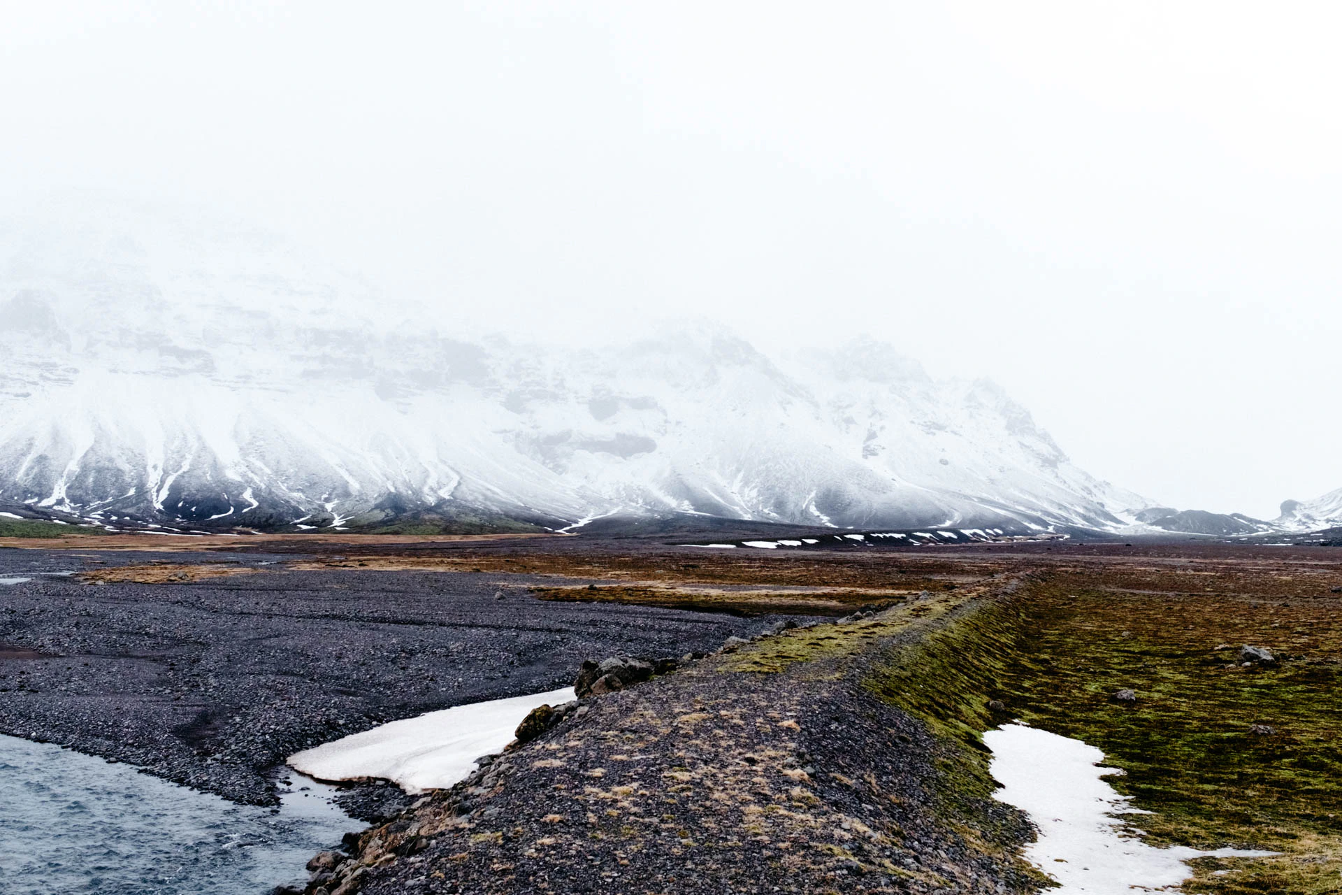 snowy and grassy landscapes of iceland