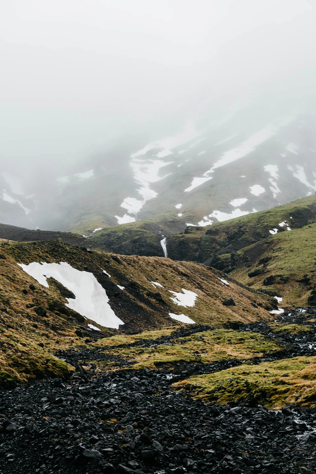 grassy and snowy Icelandic mountains
