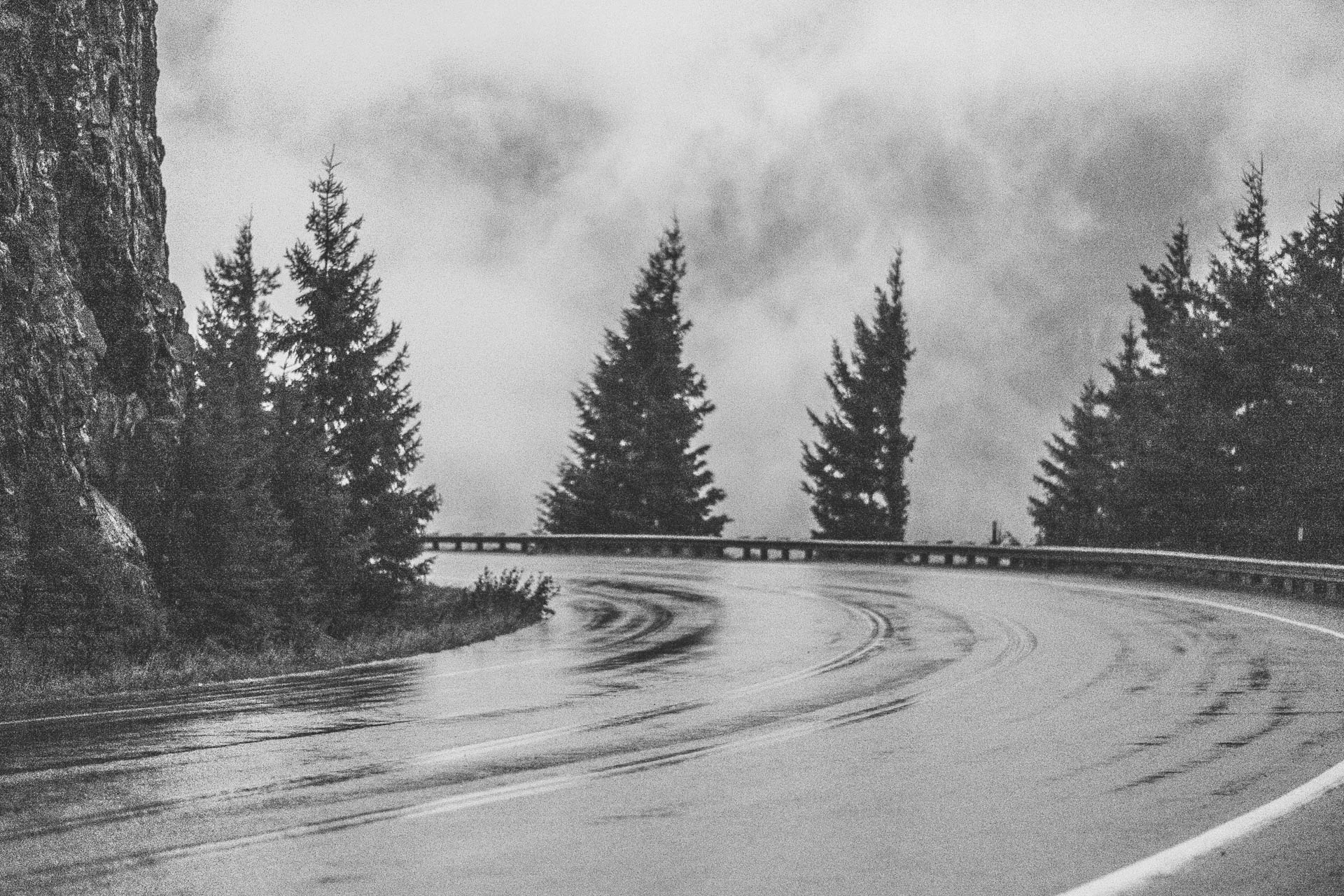 North cascades black and white road