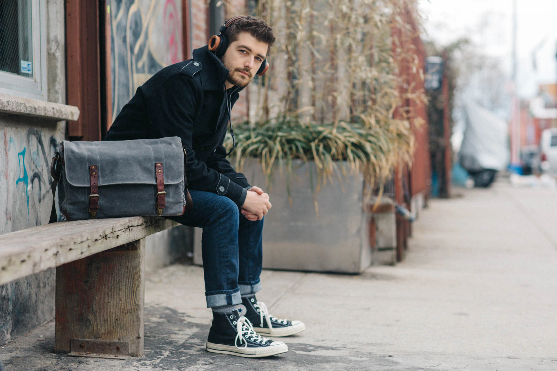 Jonathan Grado with ONA photo bag in Brooklyn