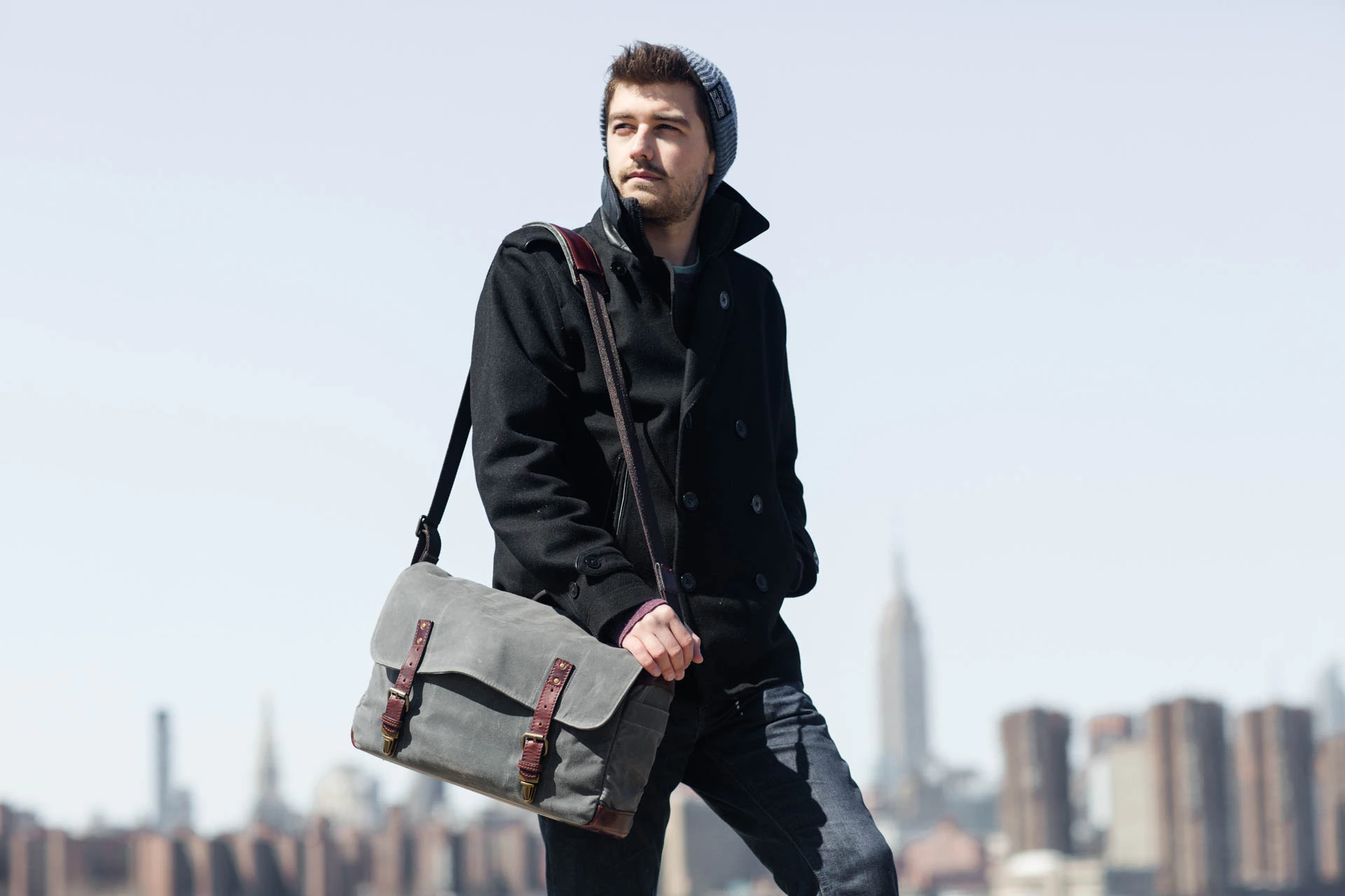 Jonathan Grado with ONA photo bag in Brooklyn
