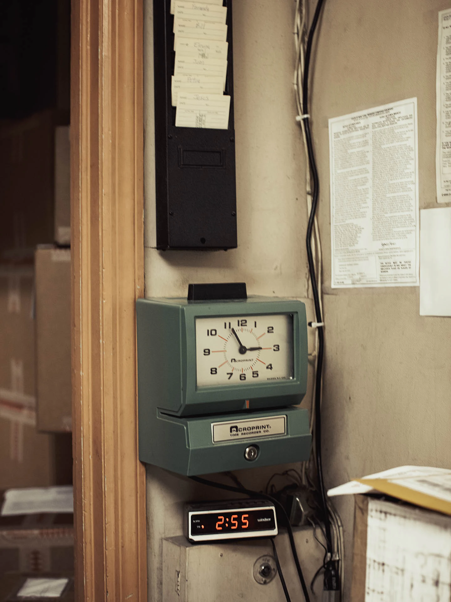 old time clock at Grado Labs for Fast Company magazine