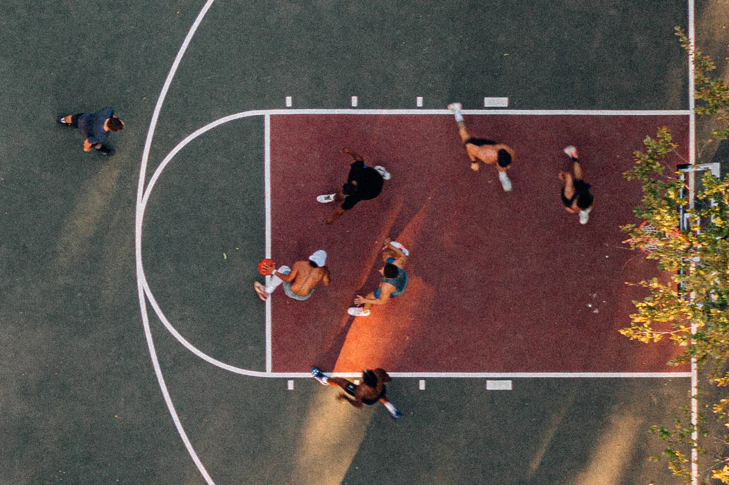 Austin basketball court and players from above