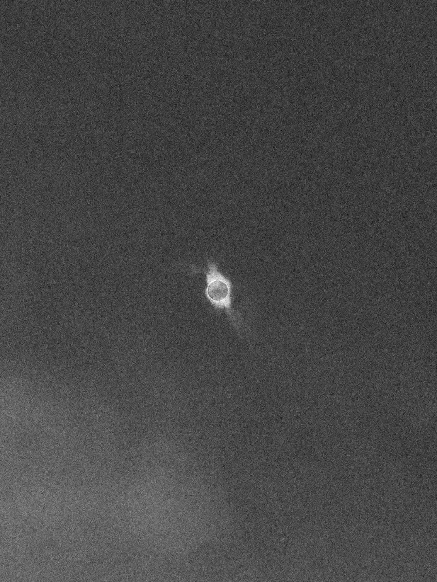 total eclipse 2024 taken with iPhone in black and white