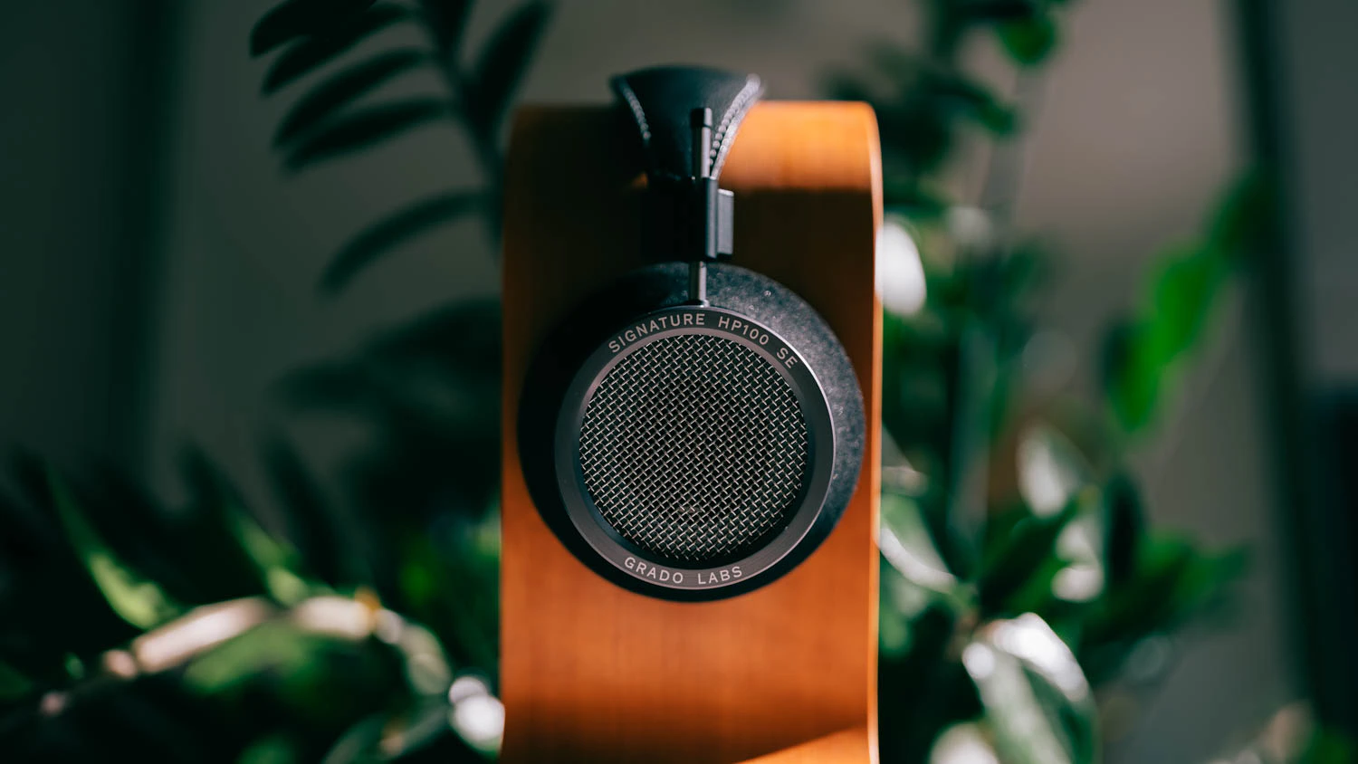 Grado HP100 SE headphones shot on Fujifilm gfx100s ii with plants and headphone stand