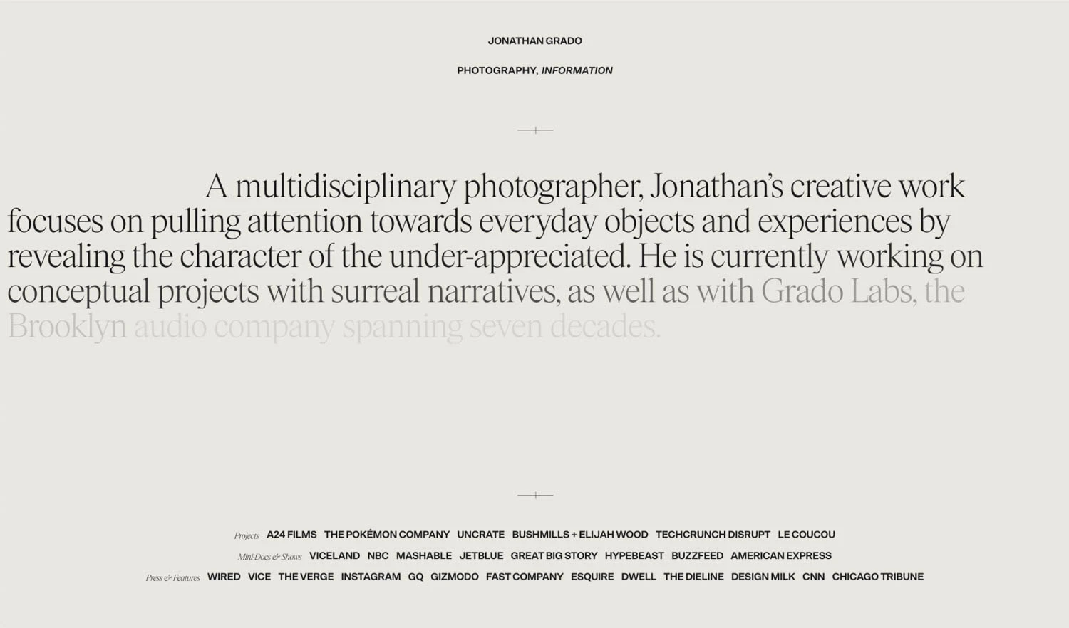 Homepage Bio of Jonathan Grado's Website