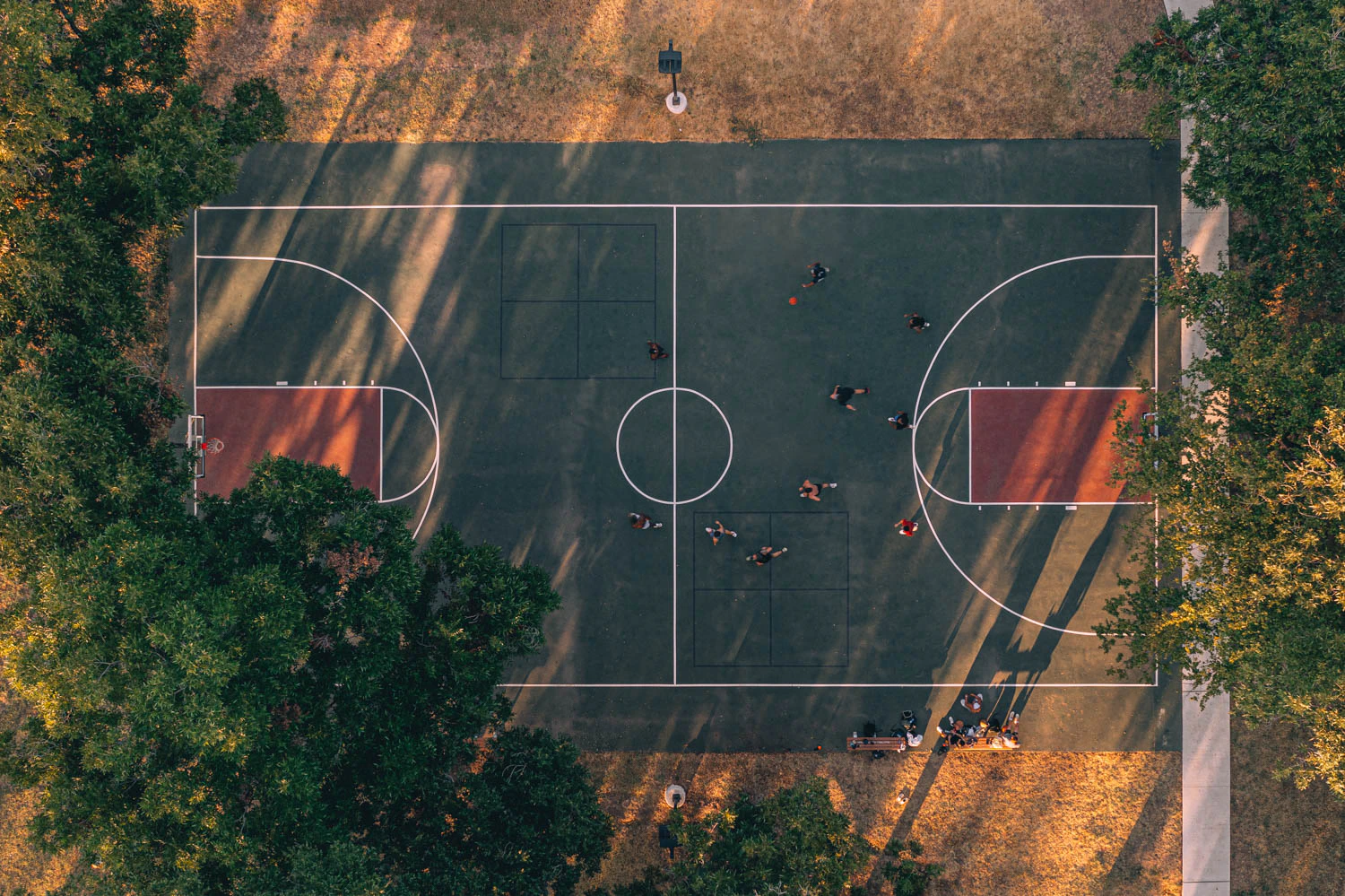 Austin basketball court and players from above