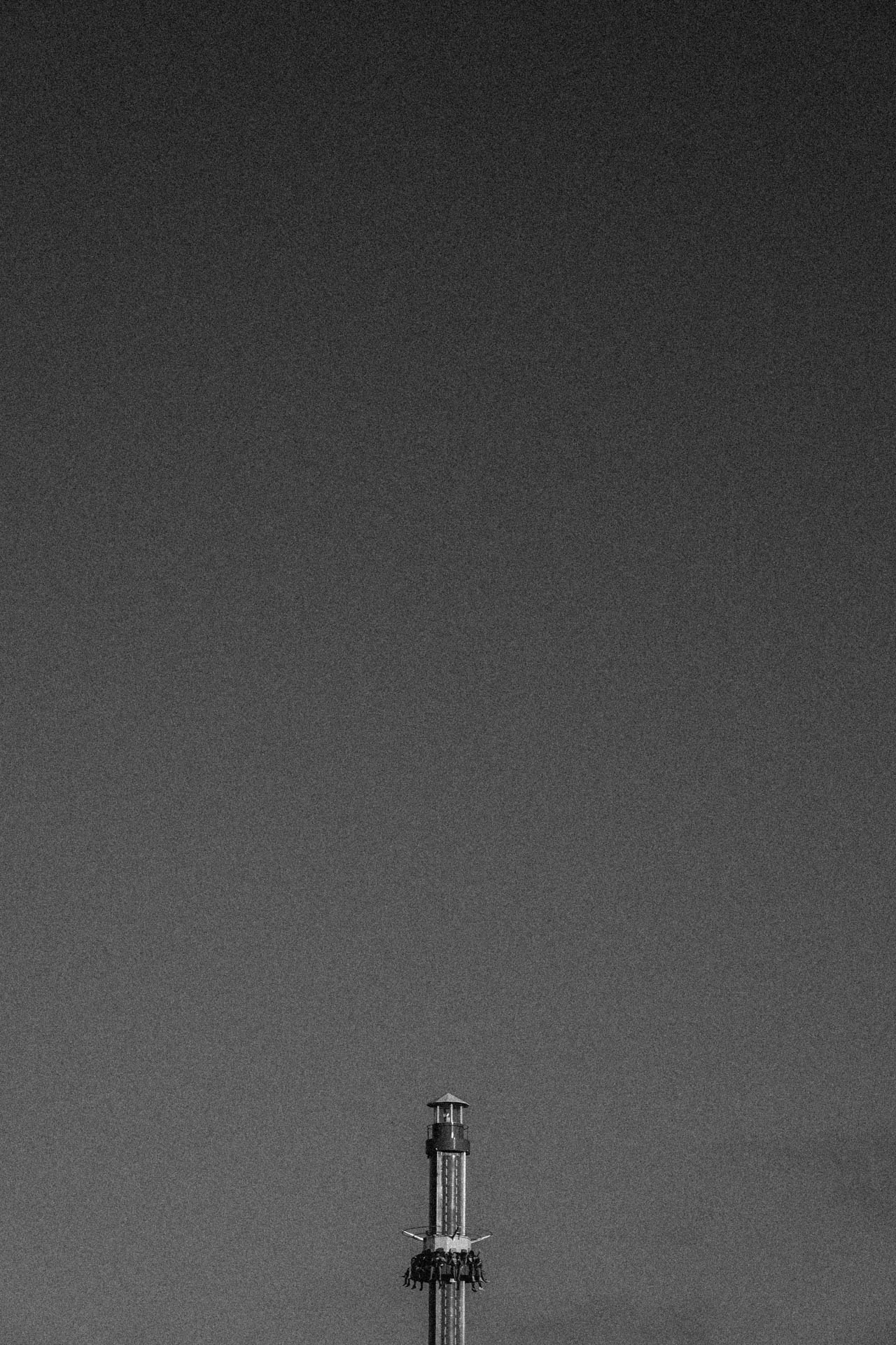 the lighthouse drop zone ride in black and white