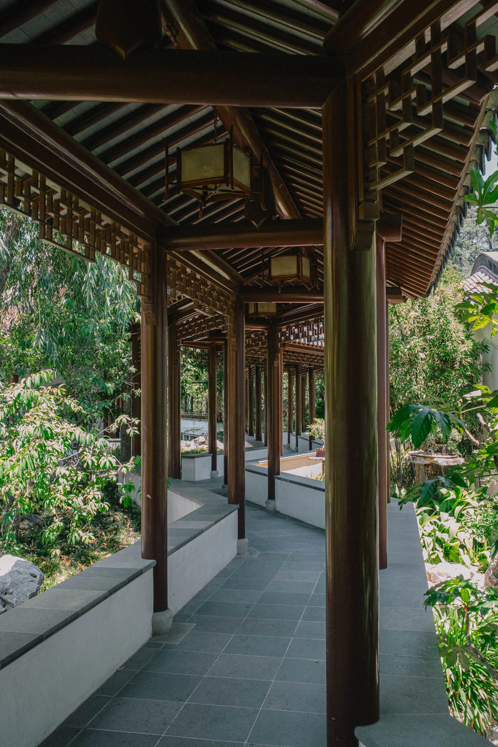 ancient Chinese walkway at the Huntington Garden and Museum in Los Angeles