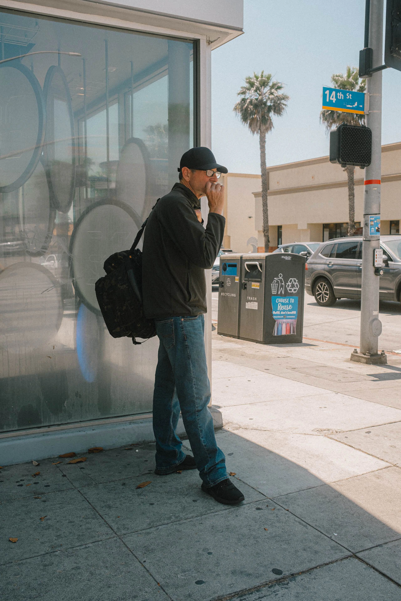 man in the shade in Santa Monica