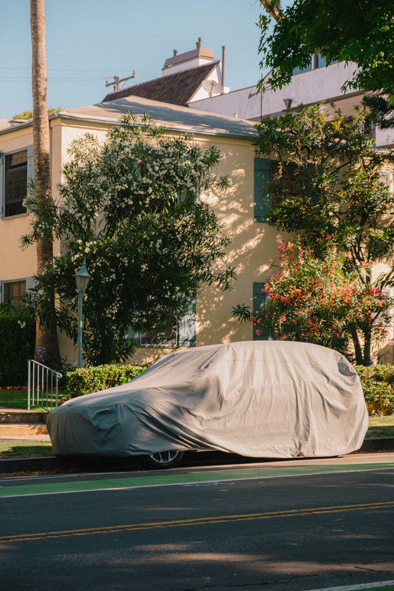 old car under tarp in California