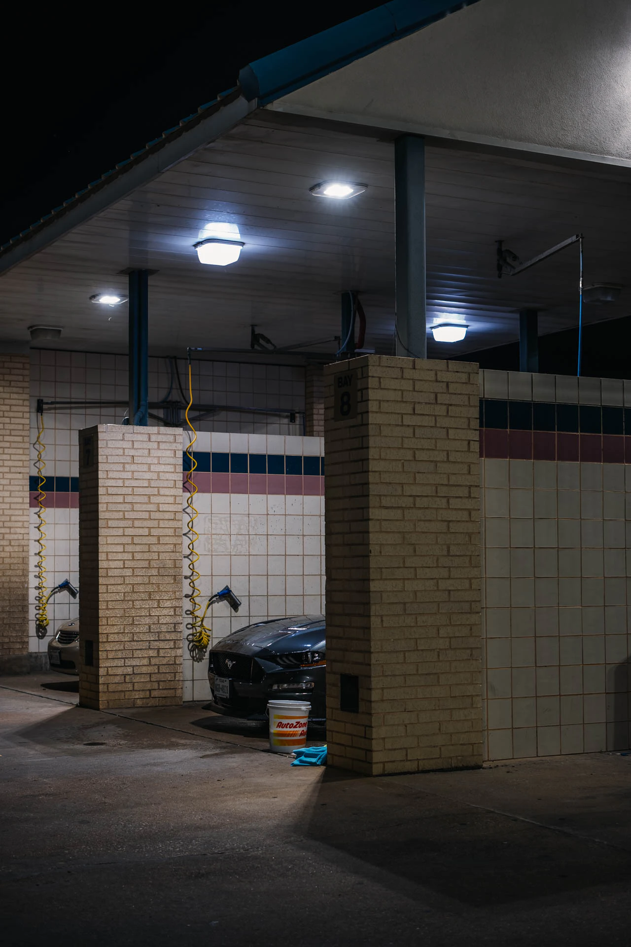 car being washed at night