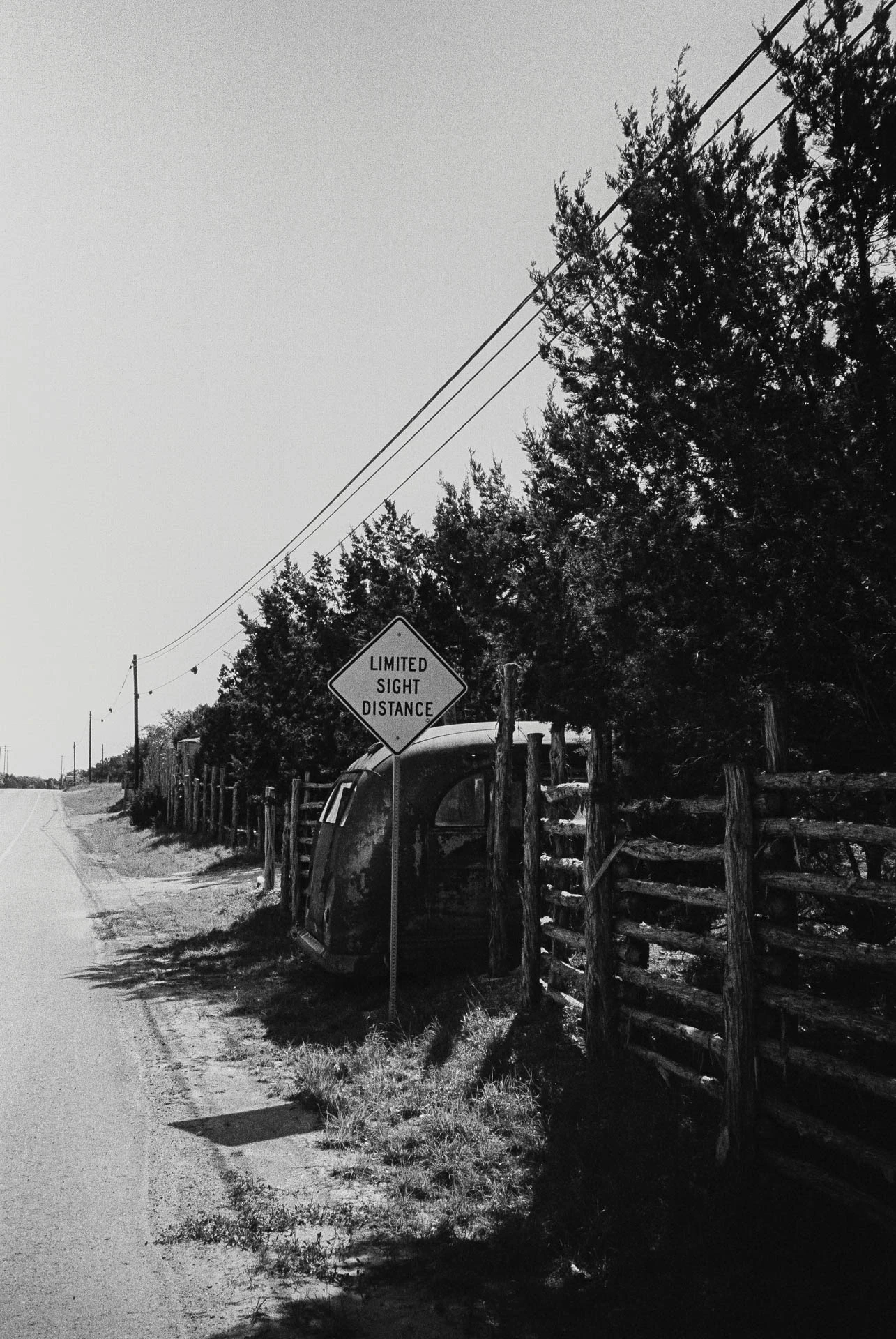 limited sight sign on black and white film in texas