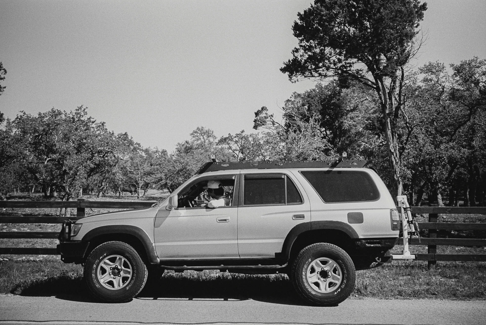 jeep on black and white film in Texas
