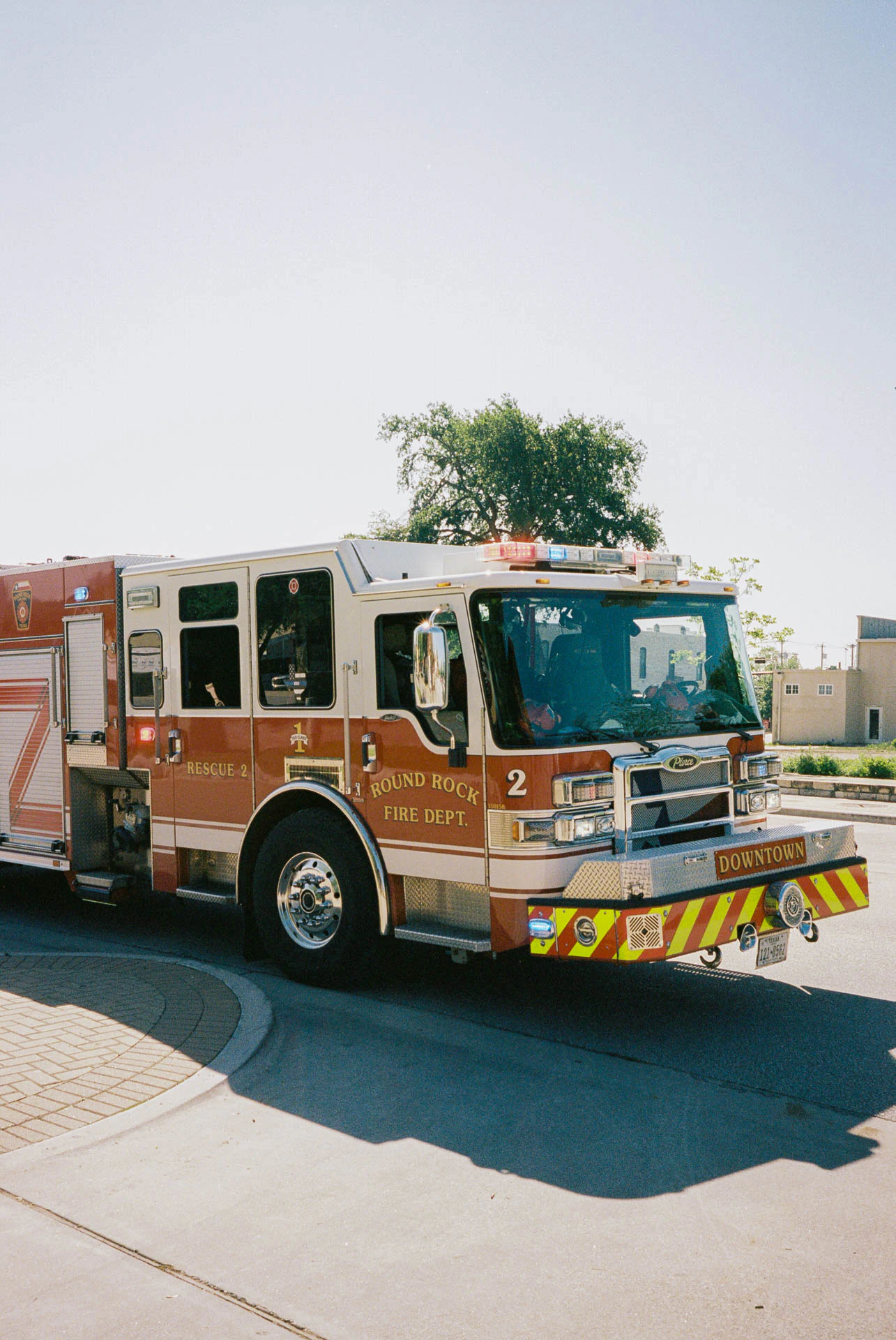 fire truck in round rock Texas on film
