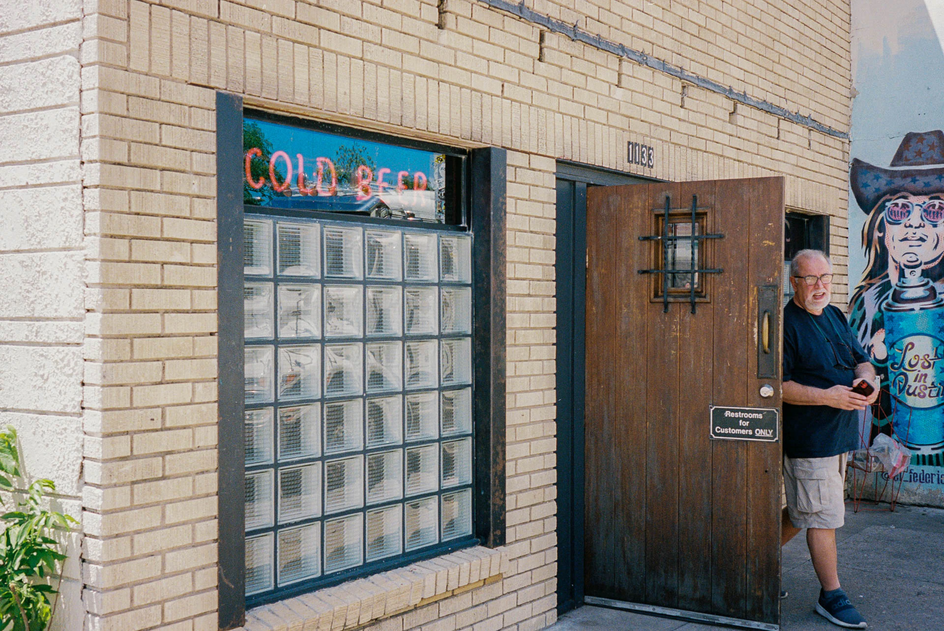 entrance of nickel city in Austin, Texas on film