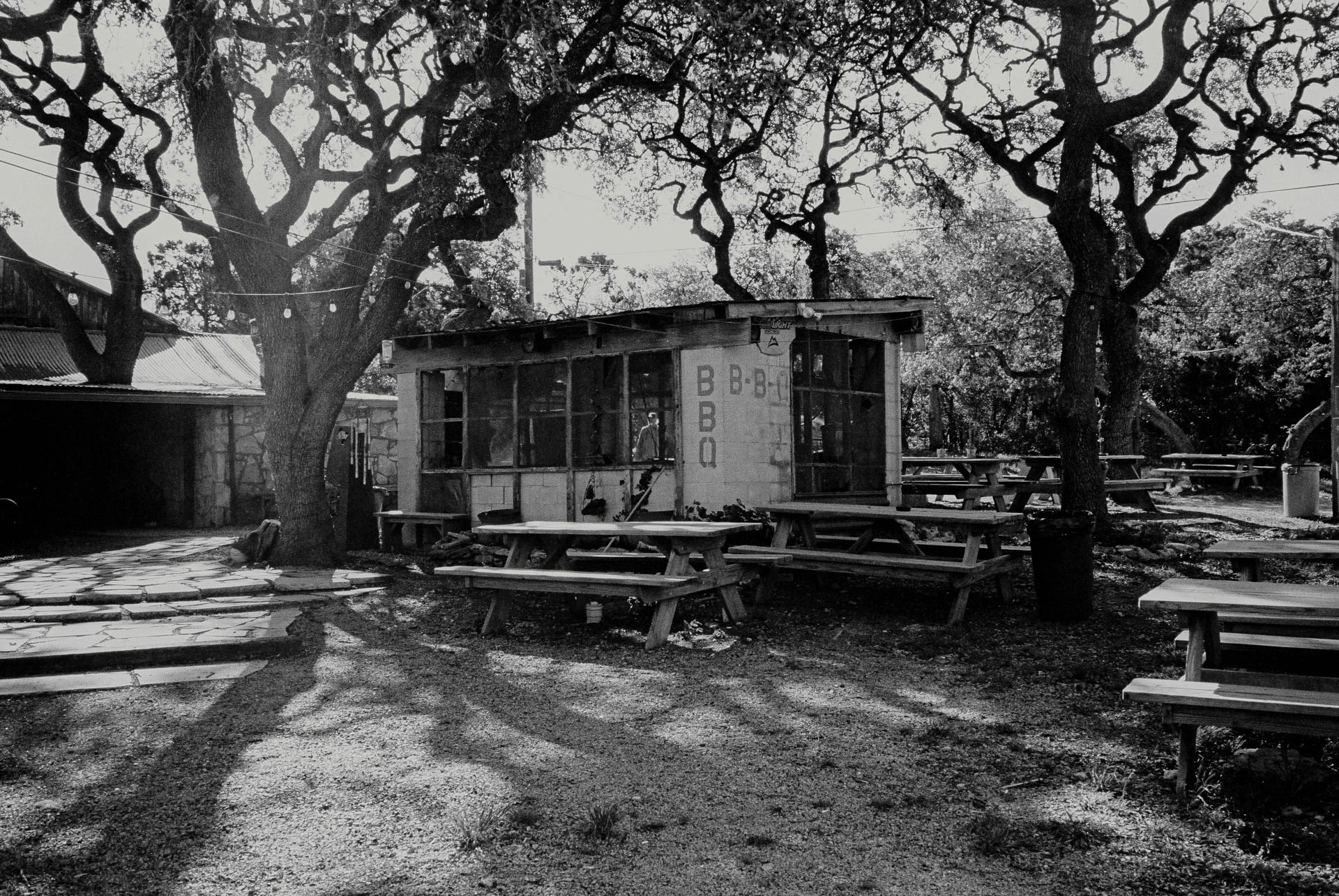 bbq in texas on film. black and white