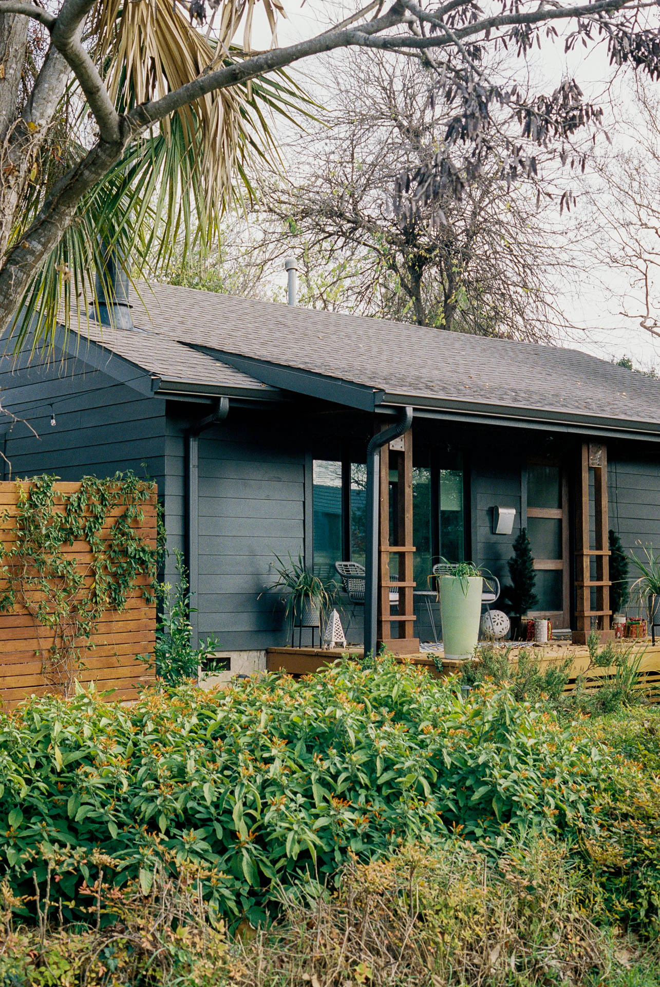 Austin house with greenery on film