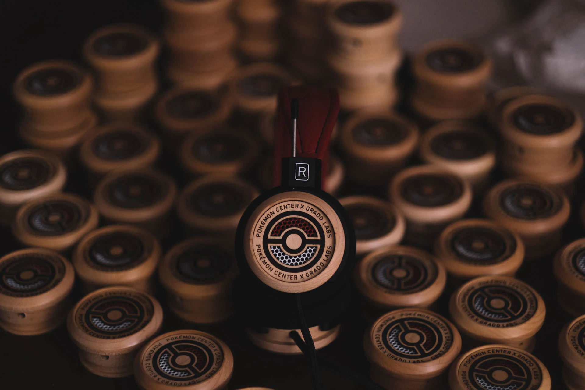 Grado Labs Pokémon wooden headphones on the workbench