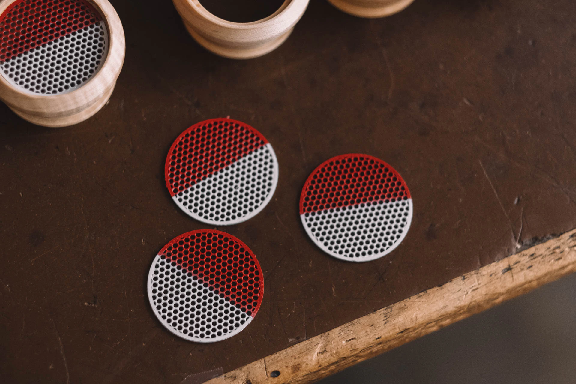 Grado Labs Pokémon wooden headphones on the workbench