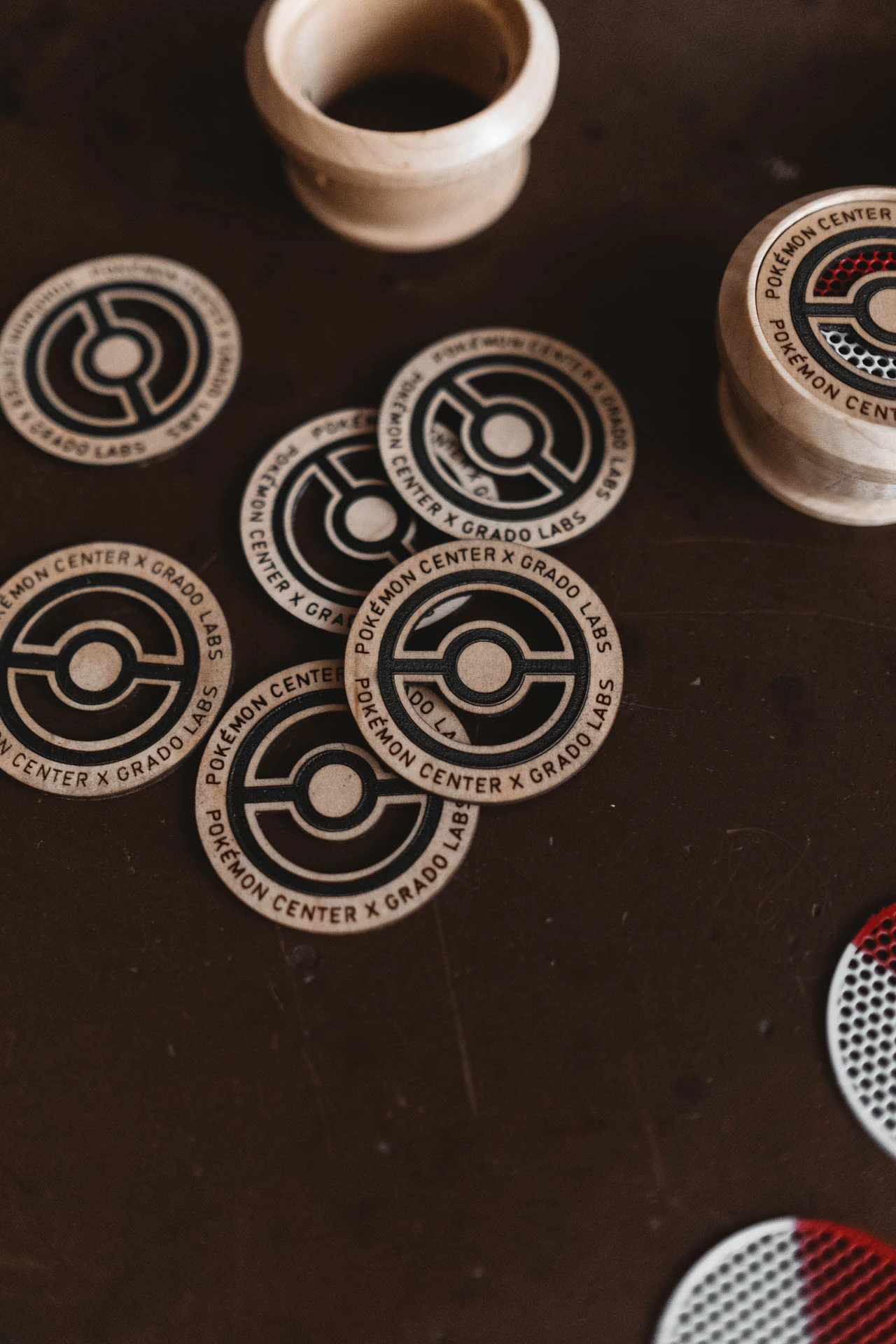Grado Labs Pokémon wooden headphones on the workbench