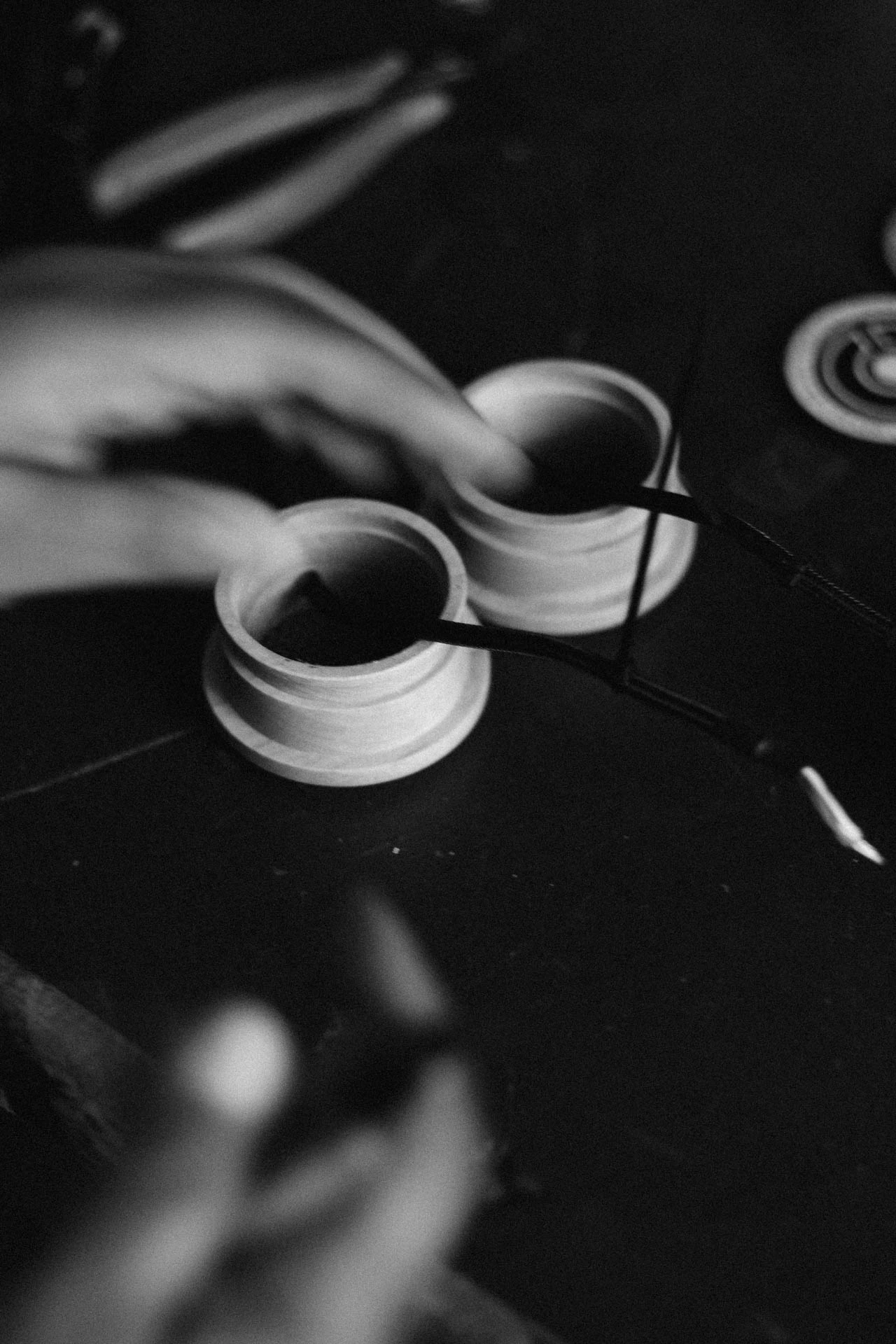 Grado Labs Pokémon wooden headphones on the workbench