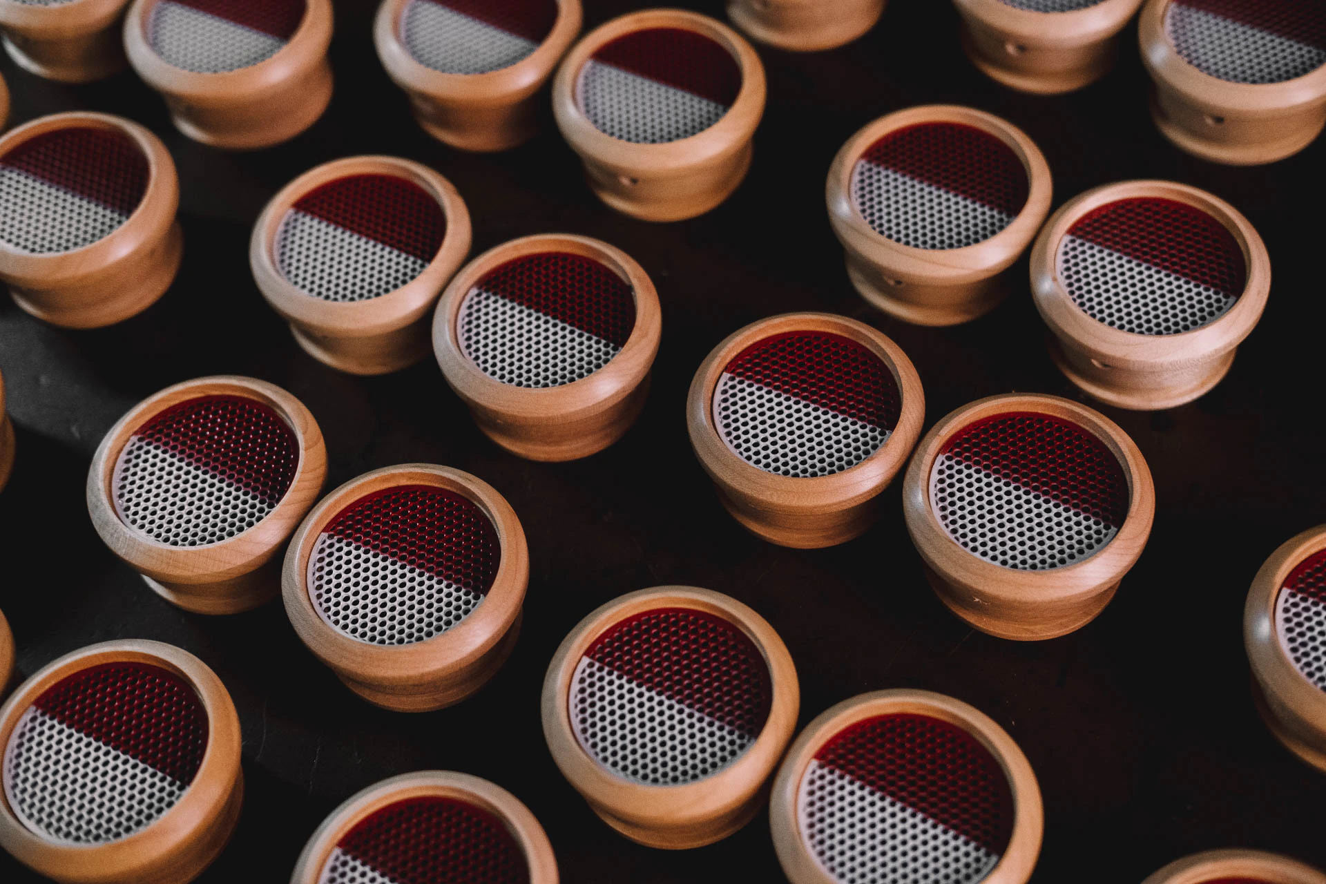 Grado Labs Pokémon wooden headphones on the workbench