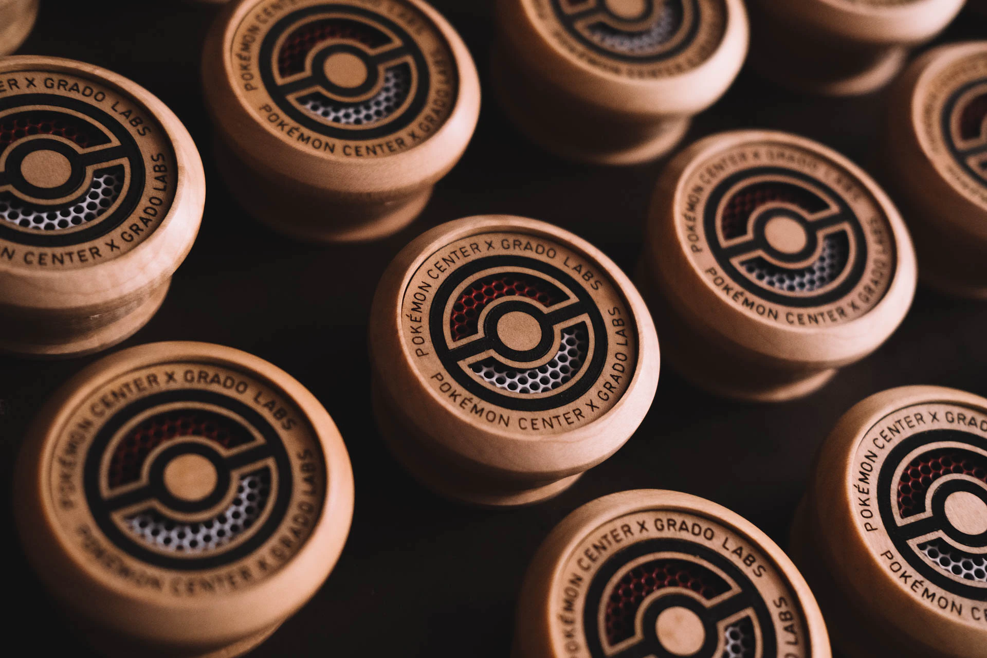 Grado Labs Pokémon wooden headphones on the workbench