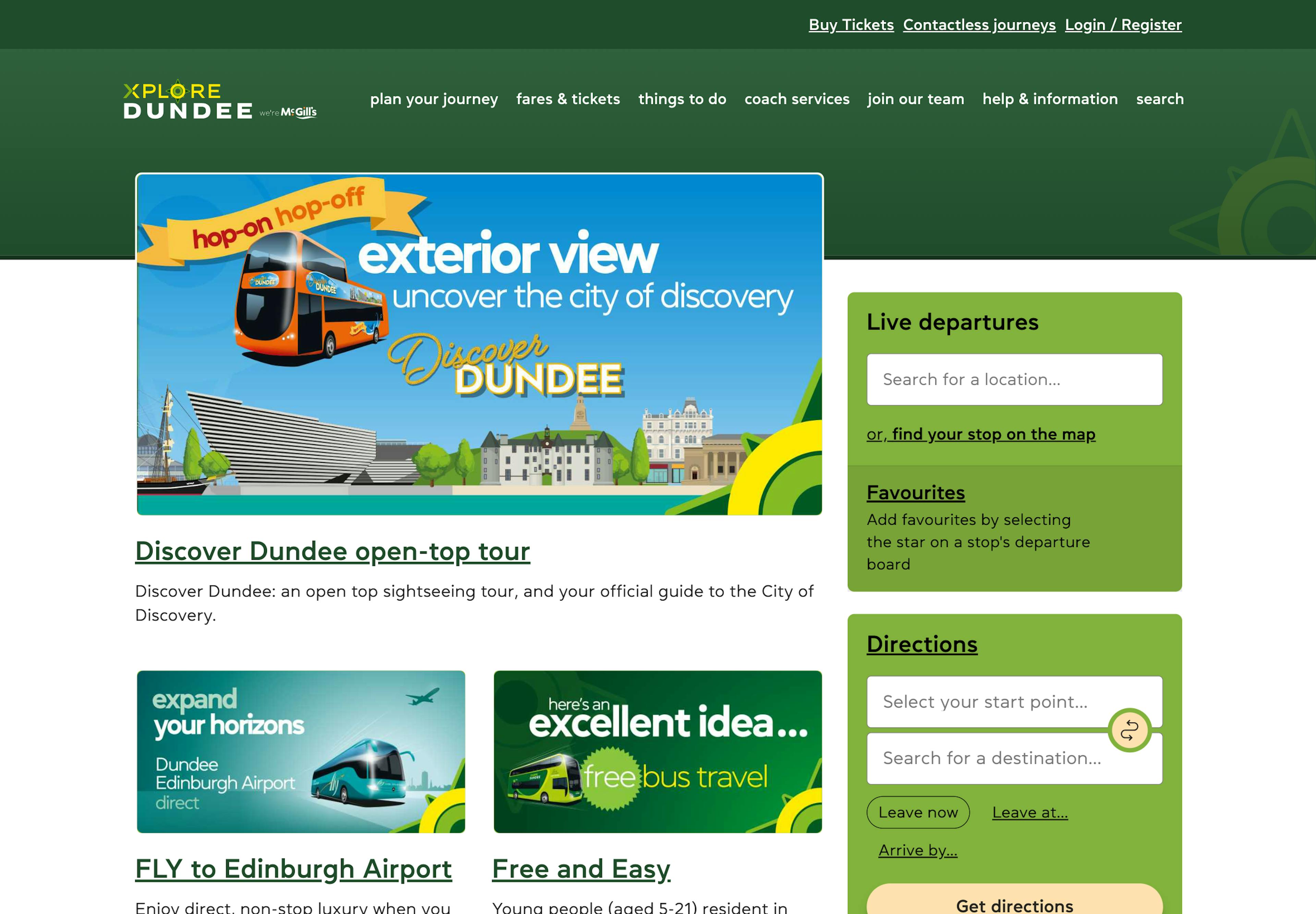 A screenshot of the Xplore Dundee homepage