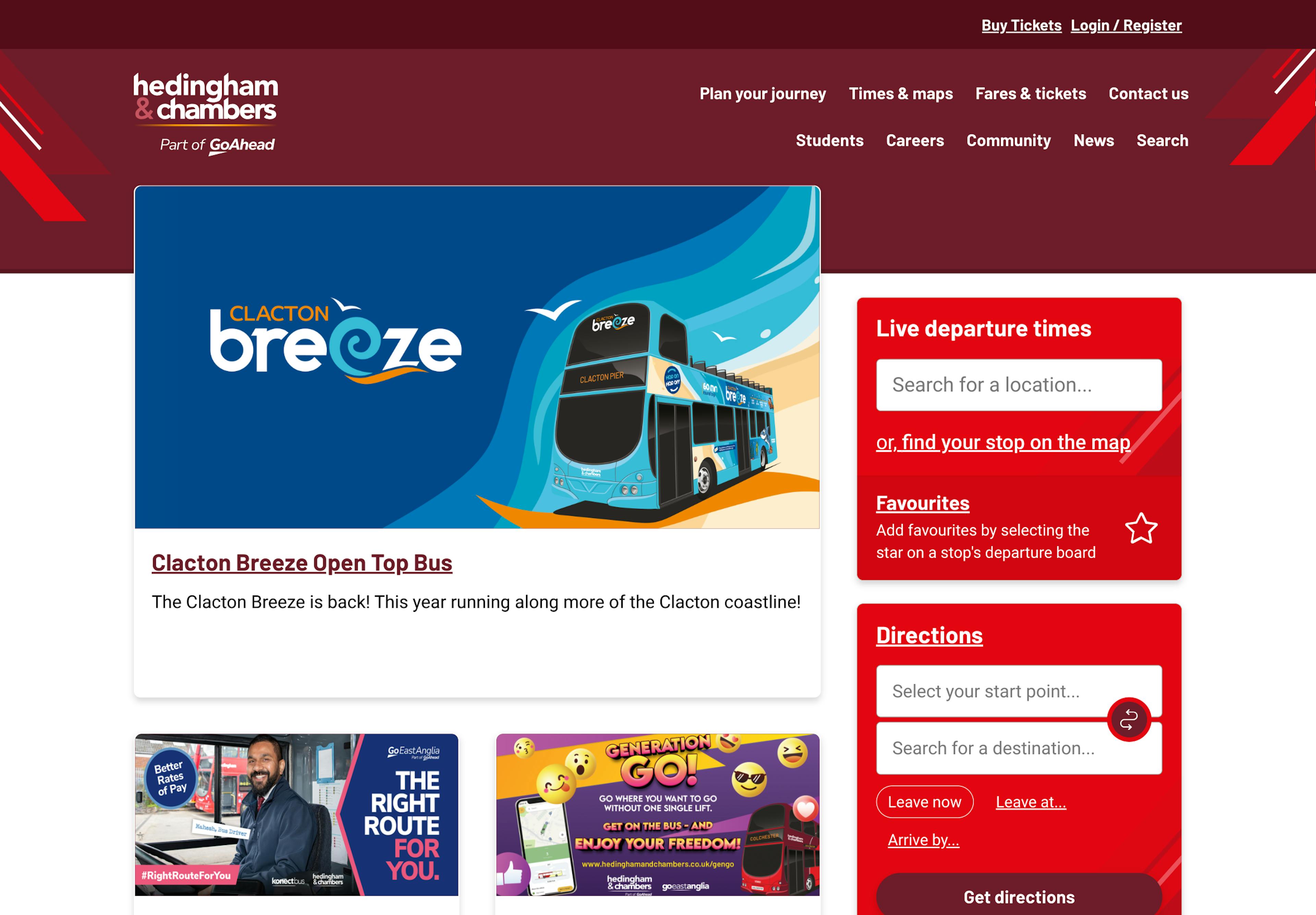 A screenshot of the Hedingham and Chambers homepage