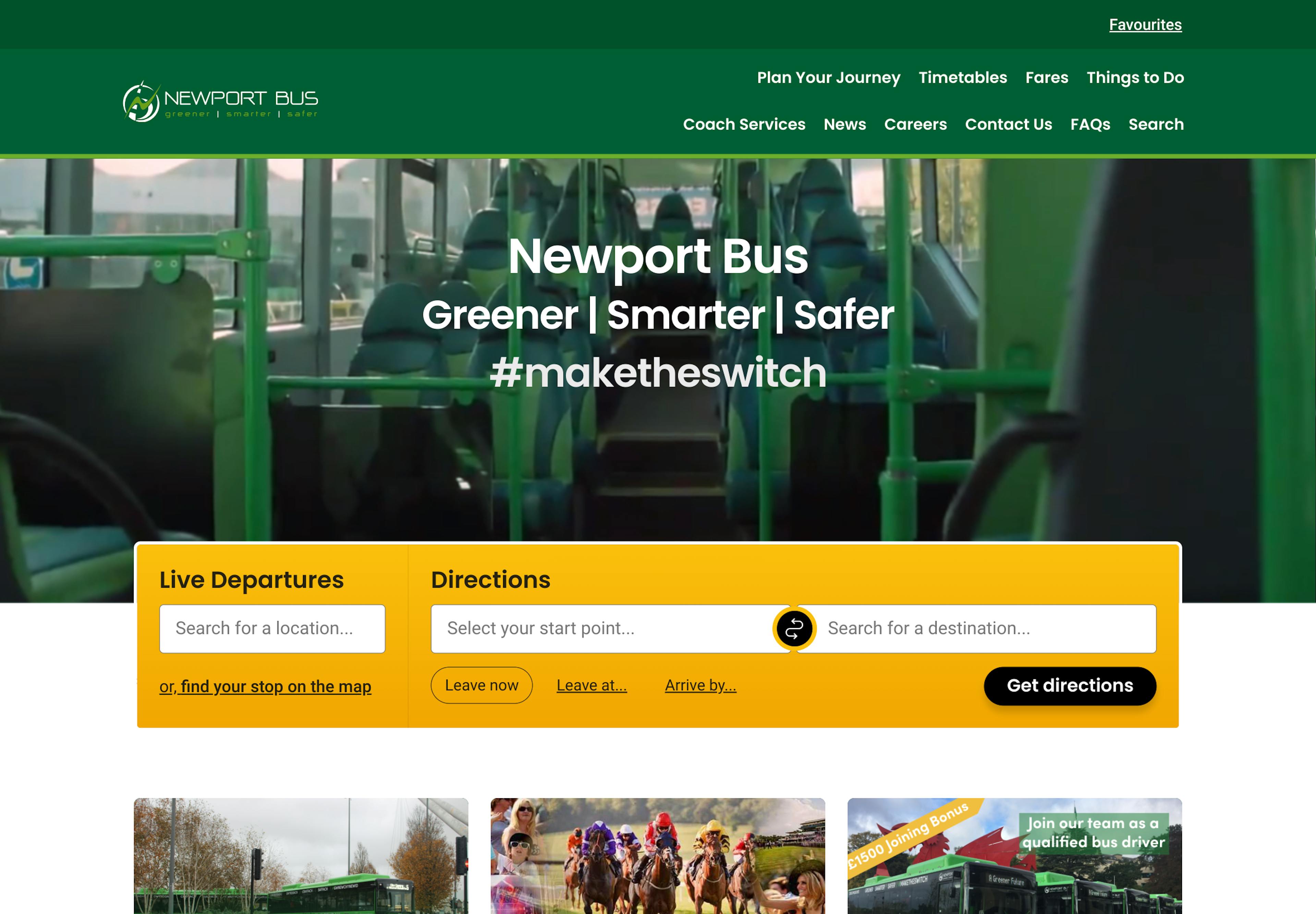 A screenshot of the Newport Bus homepage
