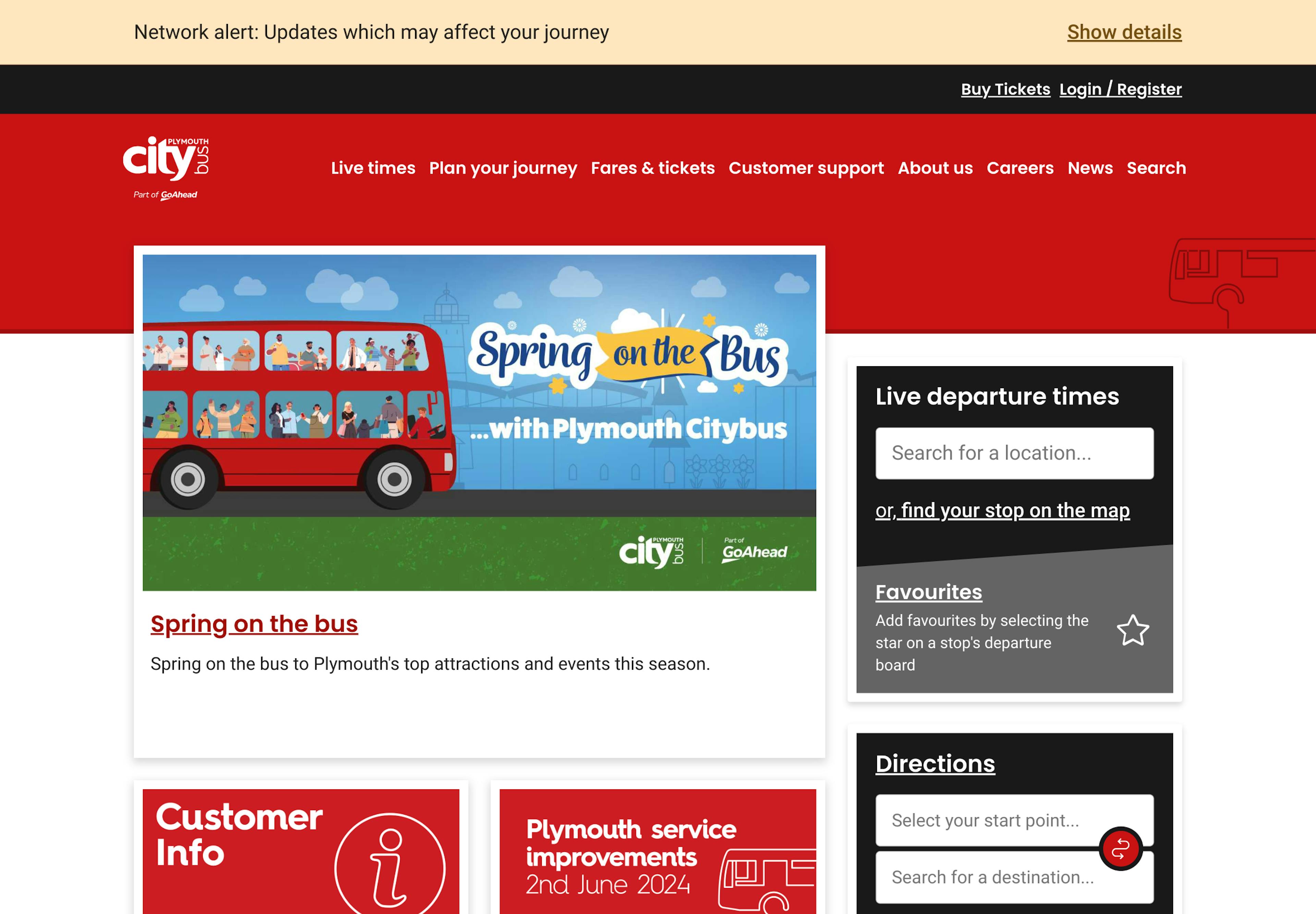 A screenshot of the Plymouth Bus homepage
