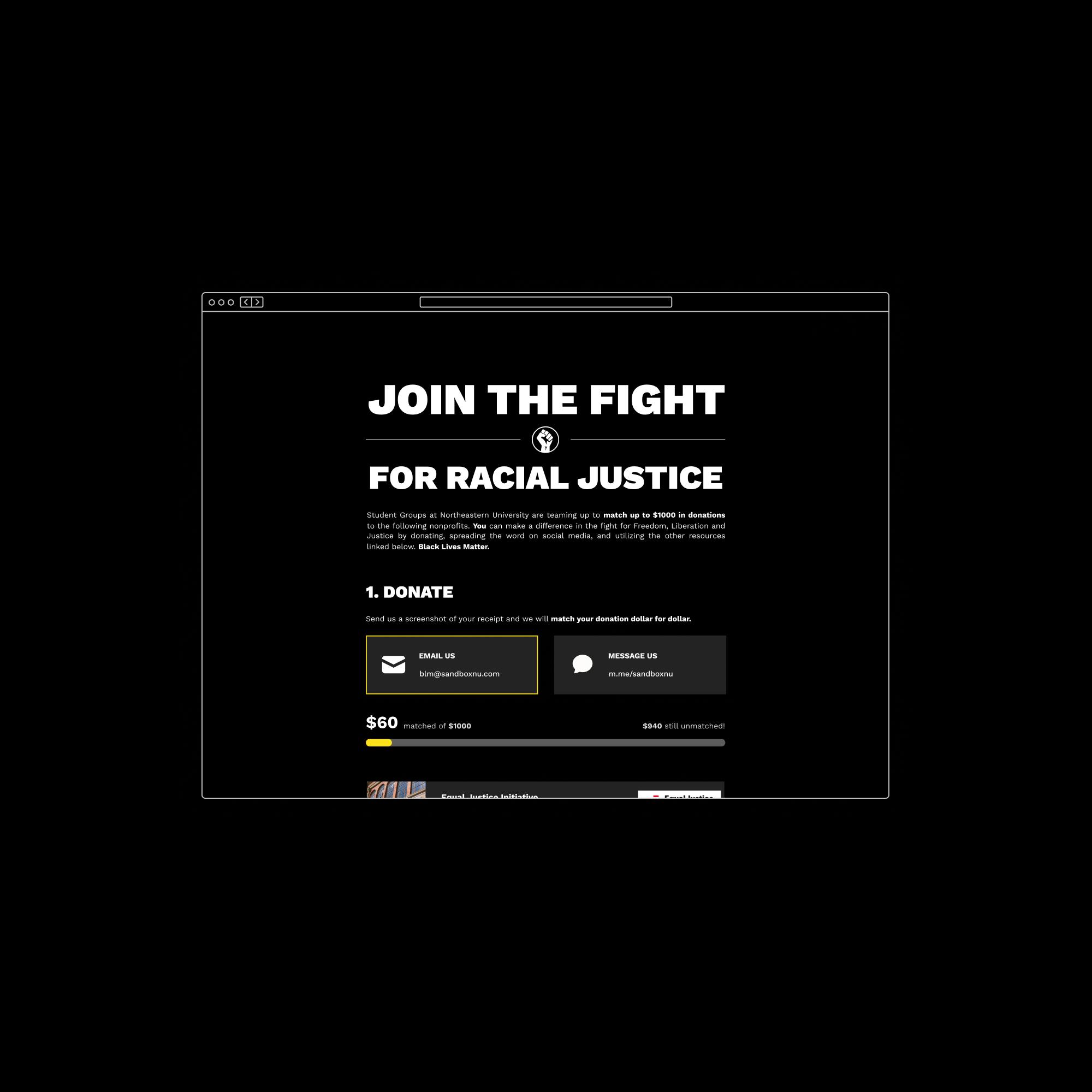 A thumbnail showing screens of the BLM donation site on a black background